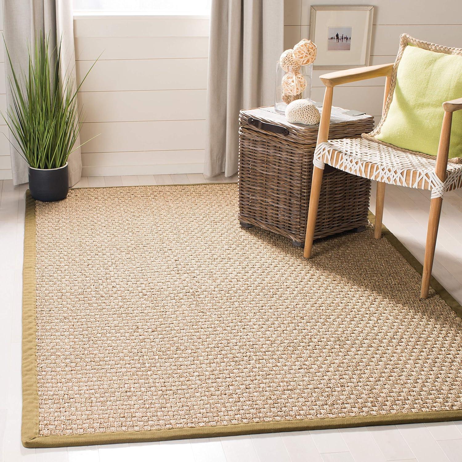 SAFAVIEH Natural Fiber Arbor Border Area Rug, Natural/Olive, 6' x 9'