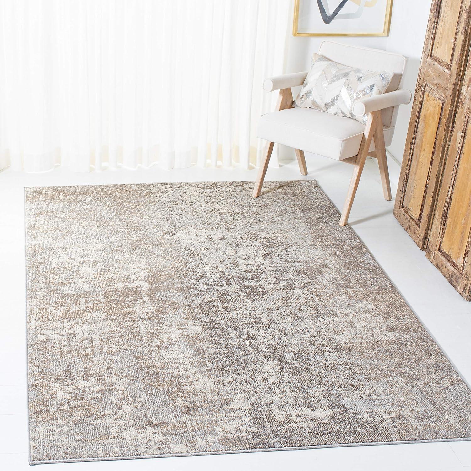 Madison Square 5' GreyBeige Easy-Care Synthetic Area Rug