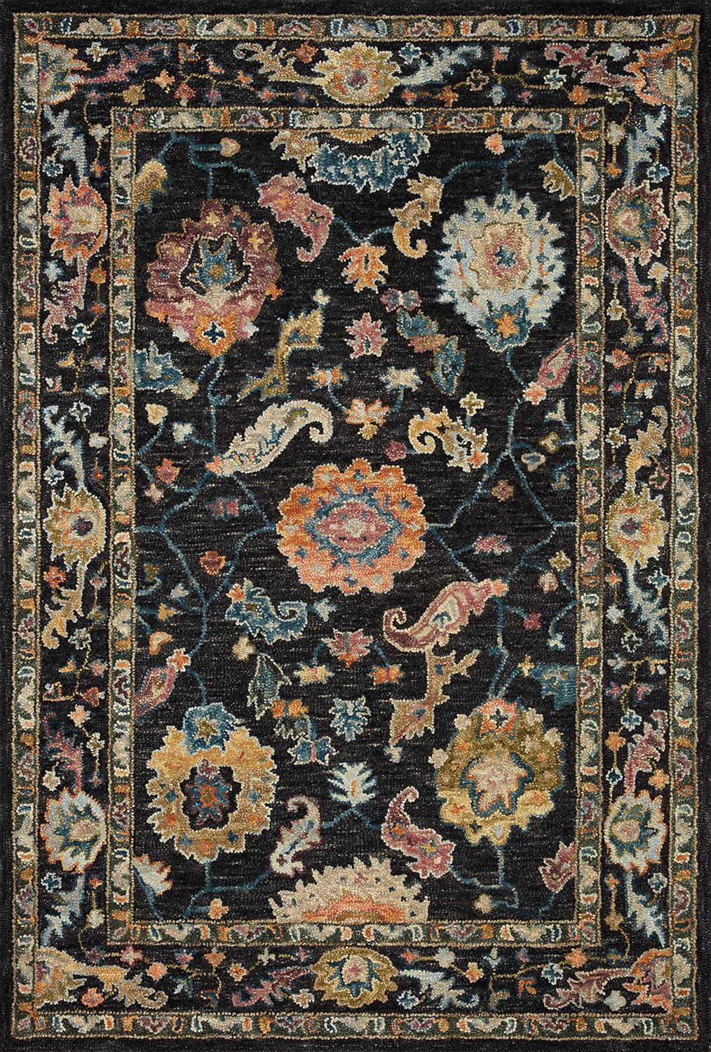 Loloi Padma 2'-0" x 5'-0" Accent Rug in Black/Multi - Vintage Inspired Area Rug, Abstract Rug with Thick Pile, Neutral Wool Area Rug for Living Room, Dining Area, Bedroom, Home Office