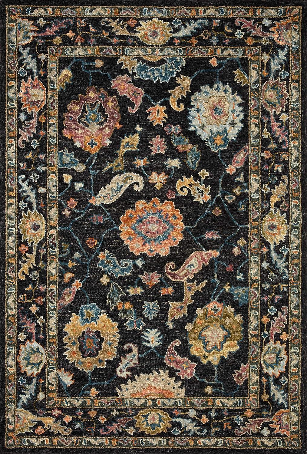 Loloi Padma 2'-0" x 5'-0" Accent Rug in Black/Multi - Vintage Inspired Area Rug, Abstract Rug with Thick Pile, Neutral Wool Area Rug for Living Room, Dining Area, Bedroom, Home Office