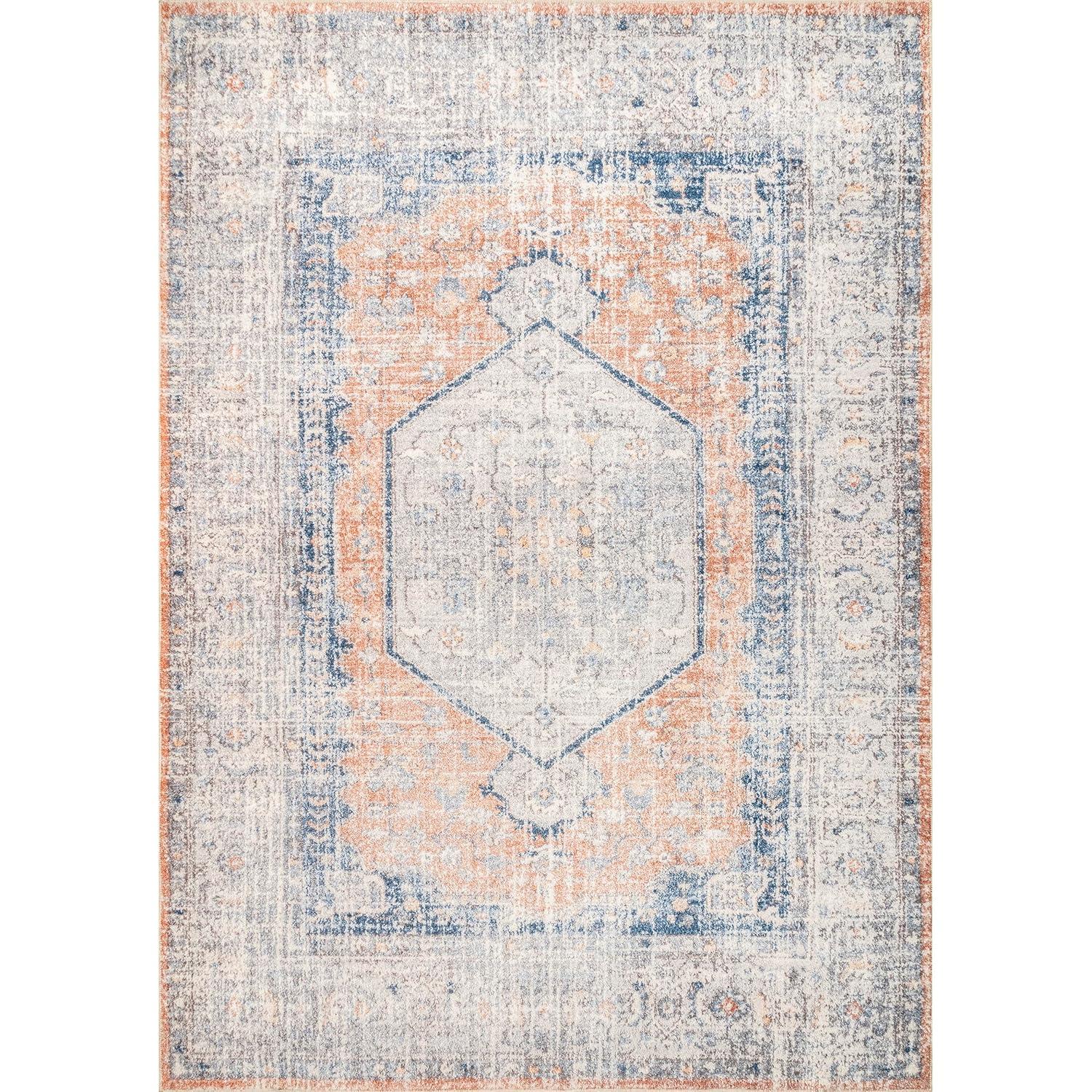 Nuloom 6 Square Machine Washable Rain Haven Vintage Medallion Indoor Area Rug, Peach Non-Slip Backing, Stain Resistant,  BedroomLiving Room, Kitchen