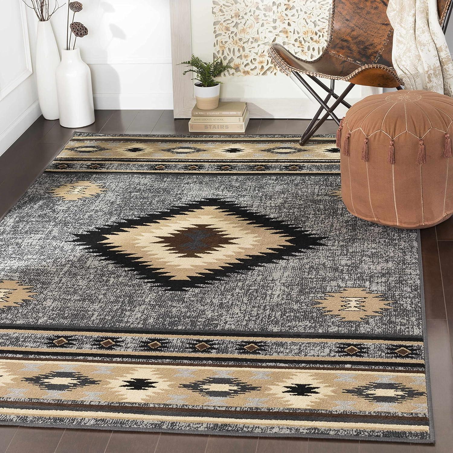 Black and Beige Southwestern Diamond Pattern Area Rug