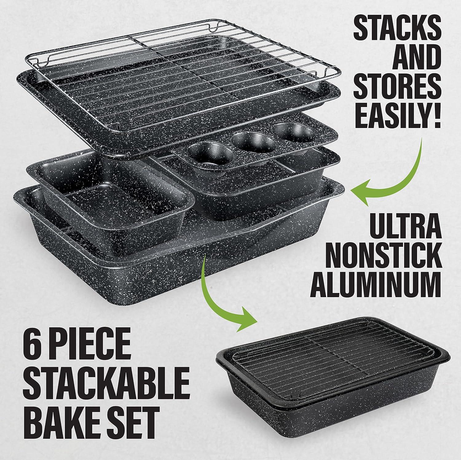 Granitestone 6 Piece Nonstick Stackable Bakeware Set - Black