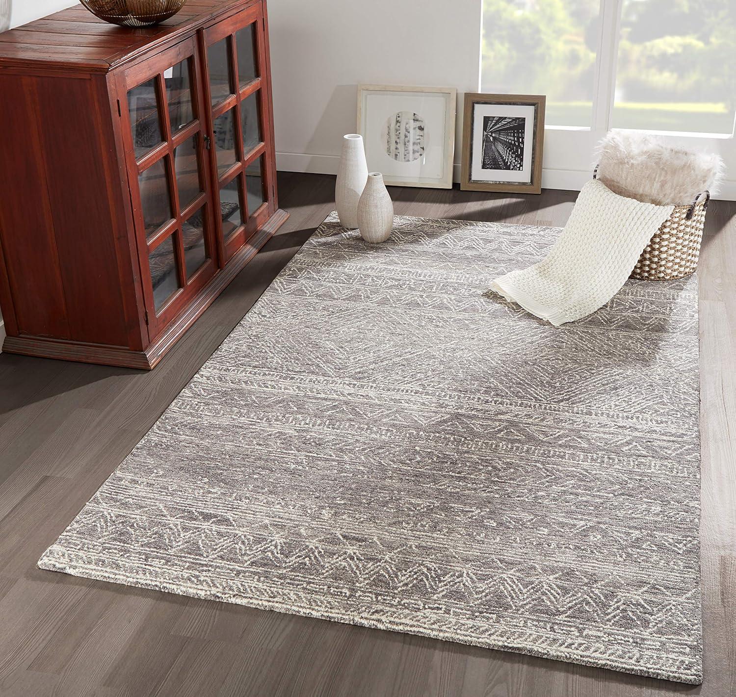 Handmade Gray Geometric Wool Rectangular Area Rug