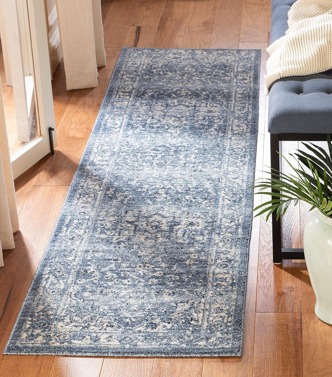 Charleston Heirloom Navy & Creme 2' x 10' Synthetic Runner Rug