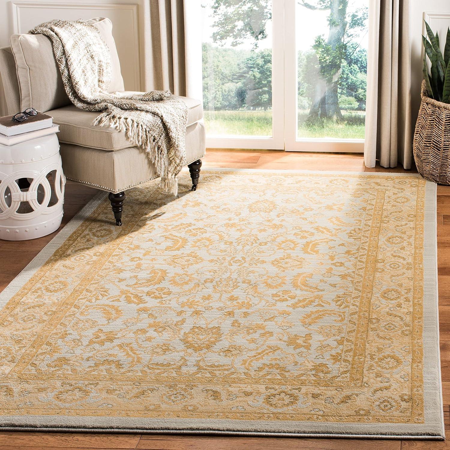 SAFAVIEH Austin Gaus Floral Bordered Area Rug, Light Blue/Gold, 8' x 11'