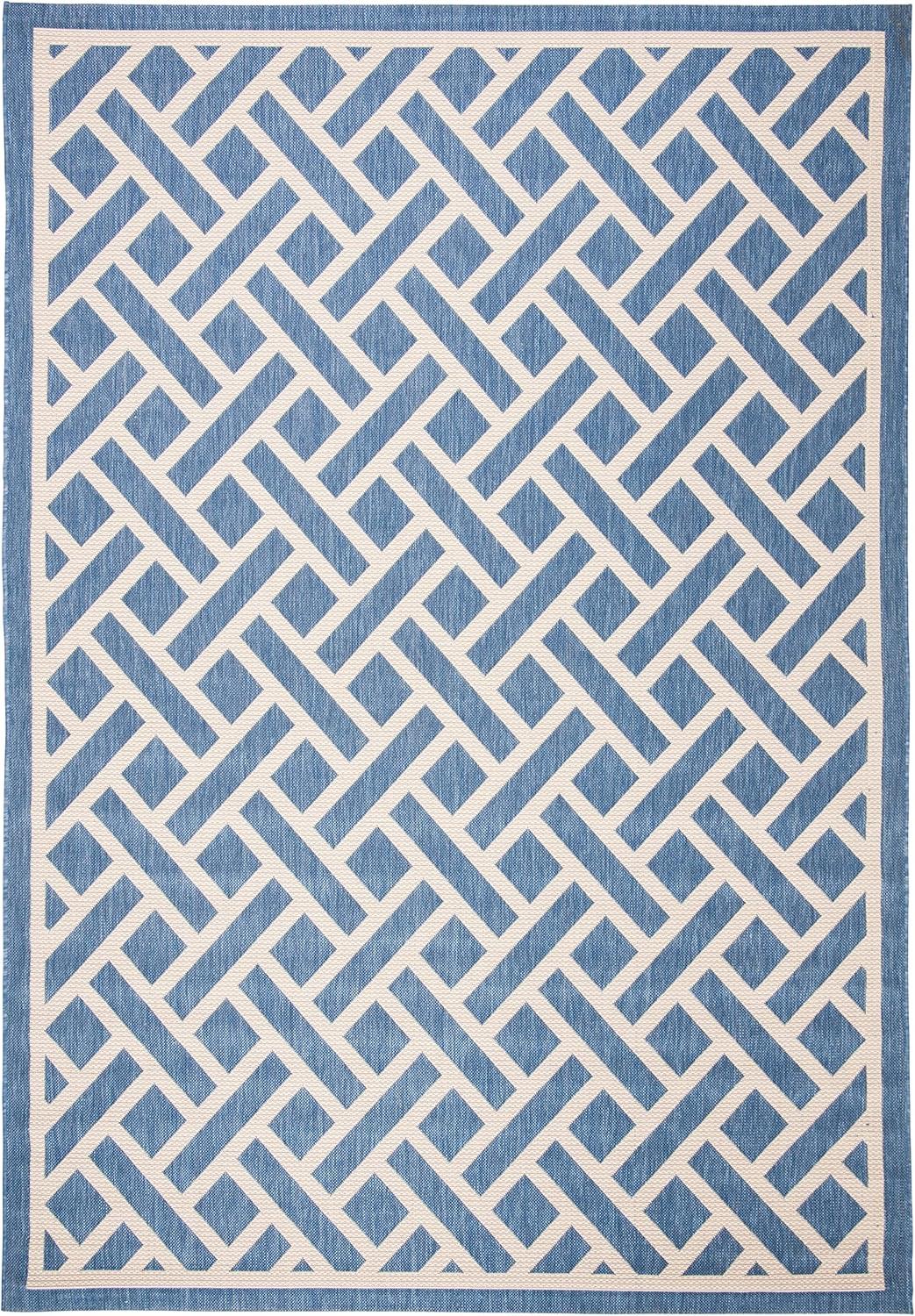 Courtyard CY6306 Power Loomed Indoor/Outdoor Area Rug - Blue/Light Beige - 6'7"x9'6" - Safavieh.