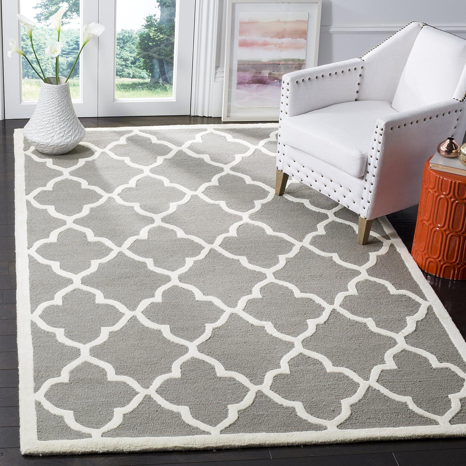 Handmade Dark Grey and Ivory Wool Area Rug, 3' x 5'