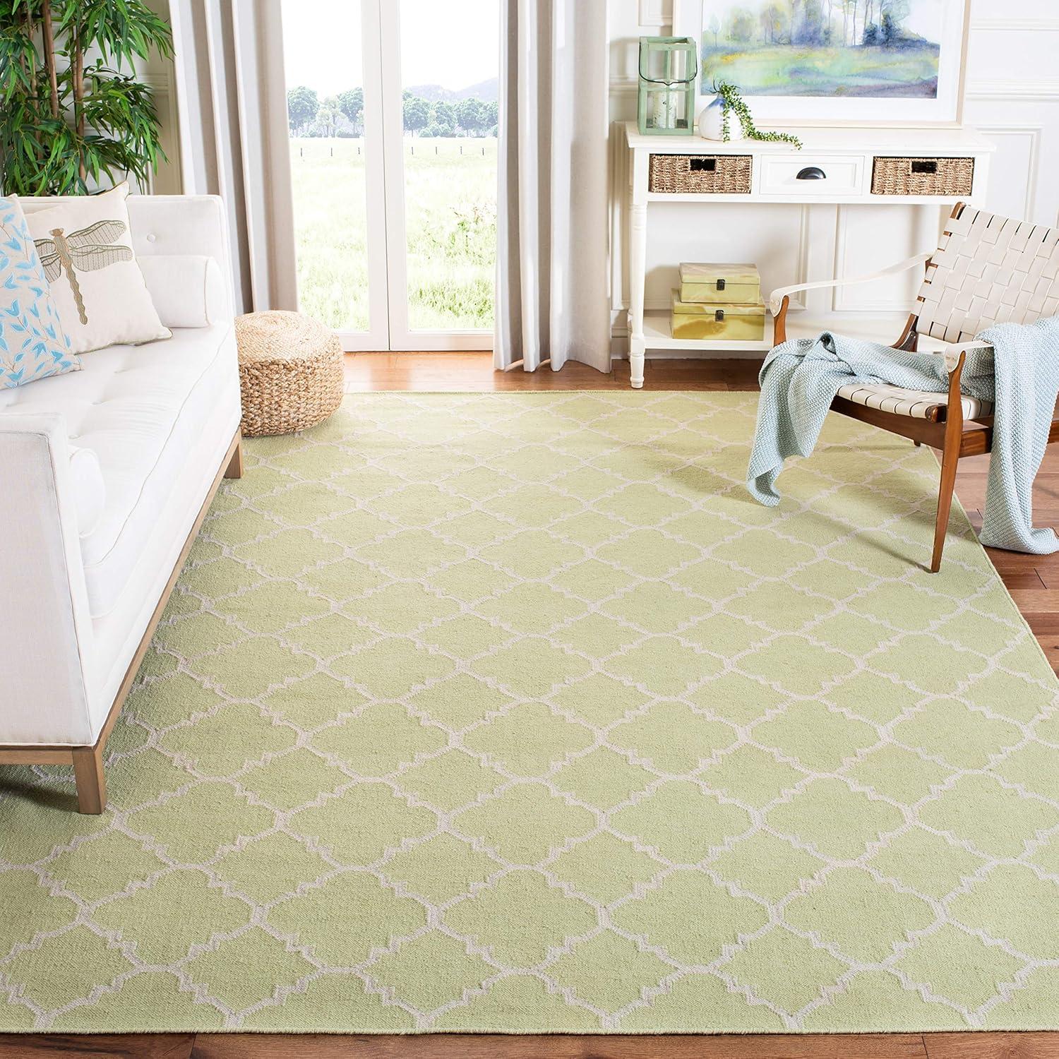 Safavieh Dhurries Malina 4 x 6 (ft) Wool Light Green/Ivory Rectangular Indoor Trellis Coastal Area rug