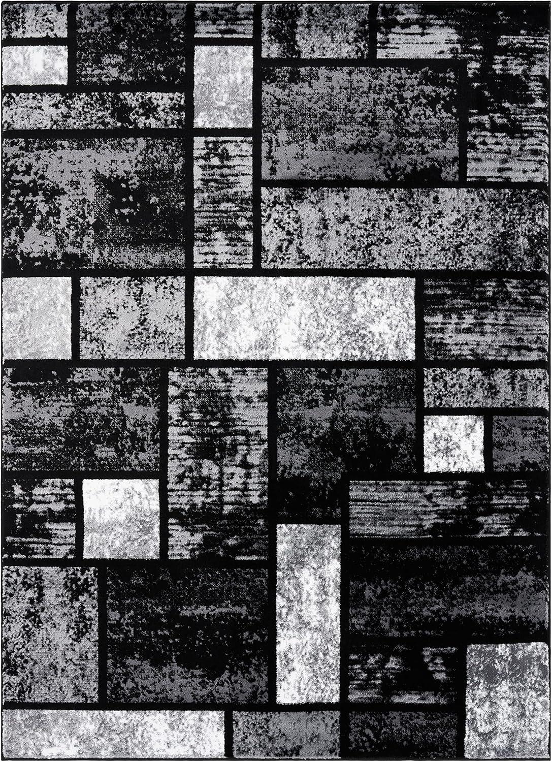 Gray and Black Geometric Modern Area Rug