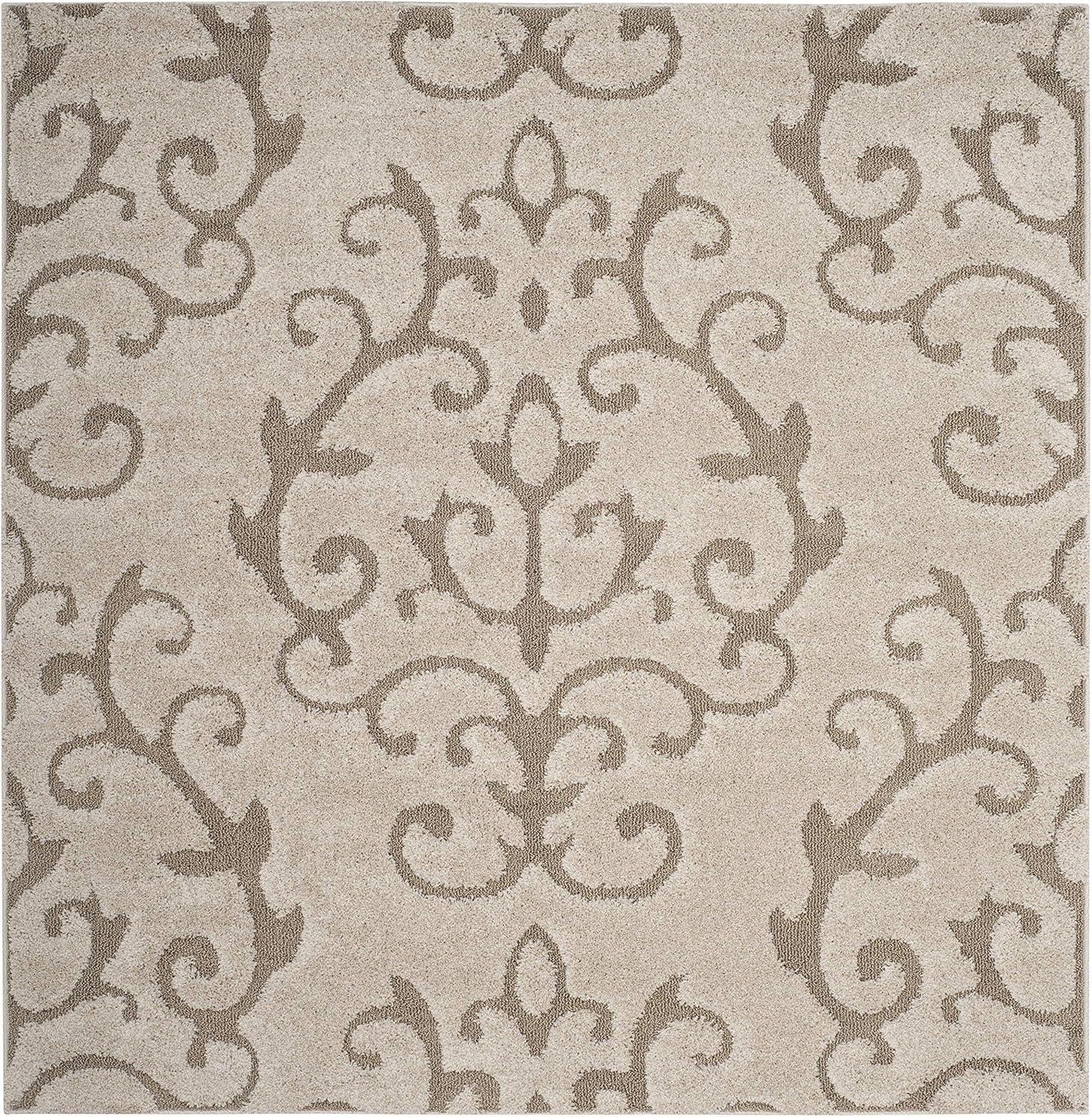 Florida Shag SG470 Power Loomed Indoor Area Rug - Creme/Creme - 6'7"x6'7" - Safavieh