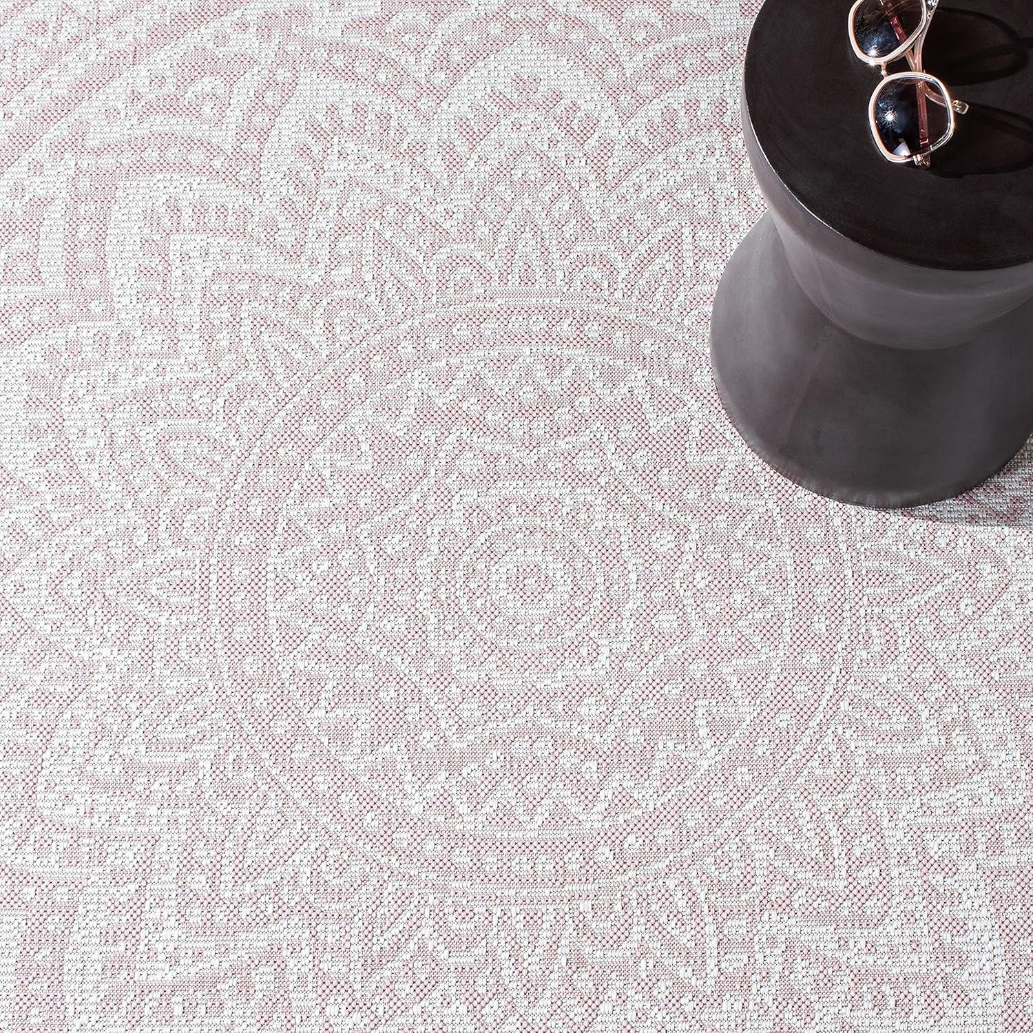 SAFAVIEH Courtyard Josiah Floral Medallion Indoor/Outdoor Area Rug, Ivory/Soft Pink, 4' x 5'7"