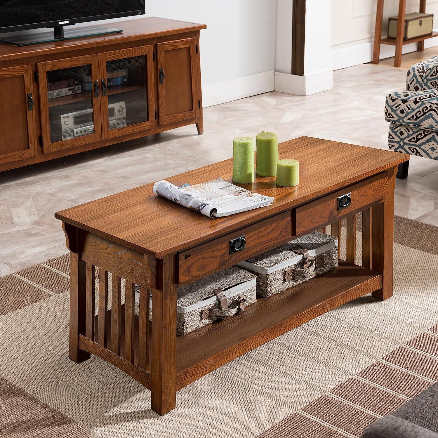 Mission Solid Oak Rectangular Coffee Table with Storage - Medium Oak