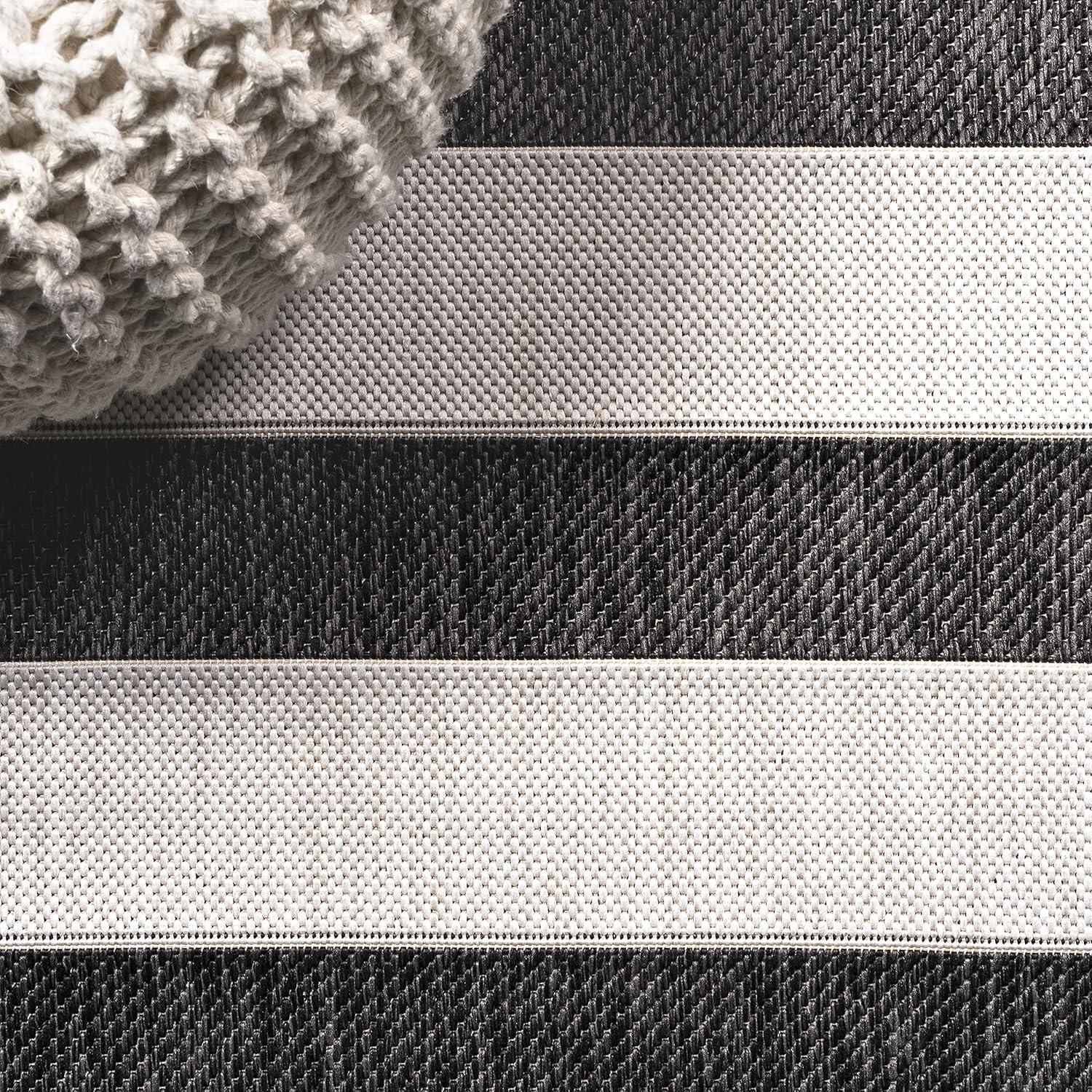 2'x8' Aveiro Wide Stripe Indoor/Outdoor Runner Rug, Black/Cream - JONATHAN Y