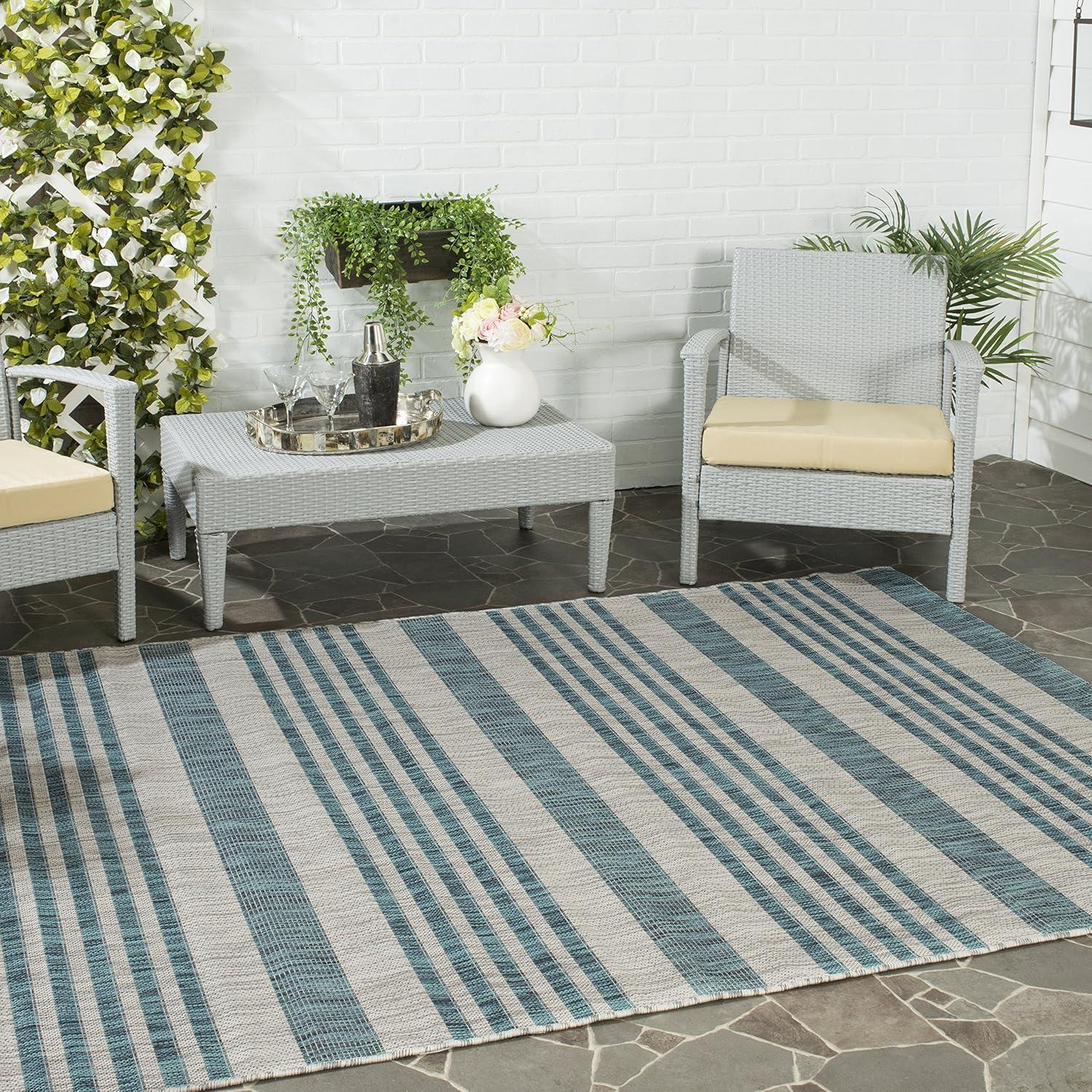 SAFAVIEH Courtyard Patrice Striped Indoor/Outdoor Area Rug, 9' x 12', Grey/Blue