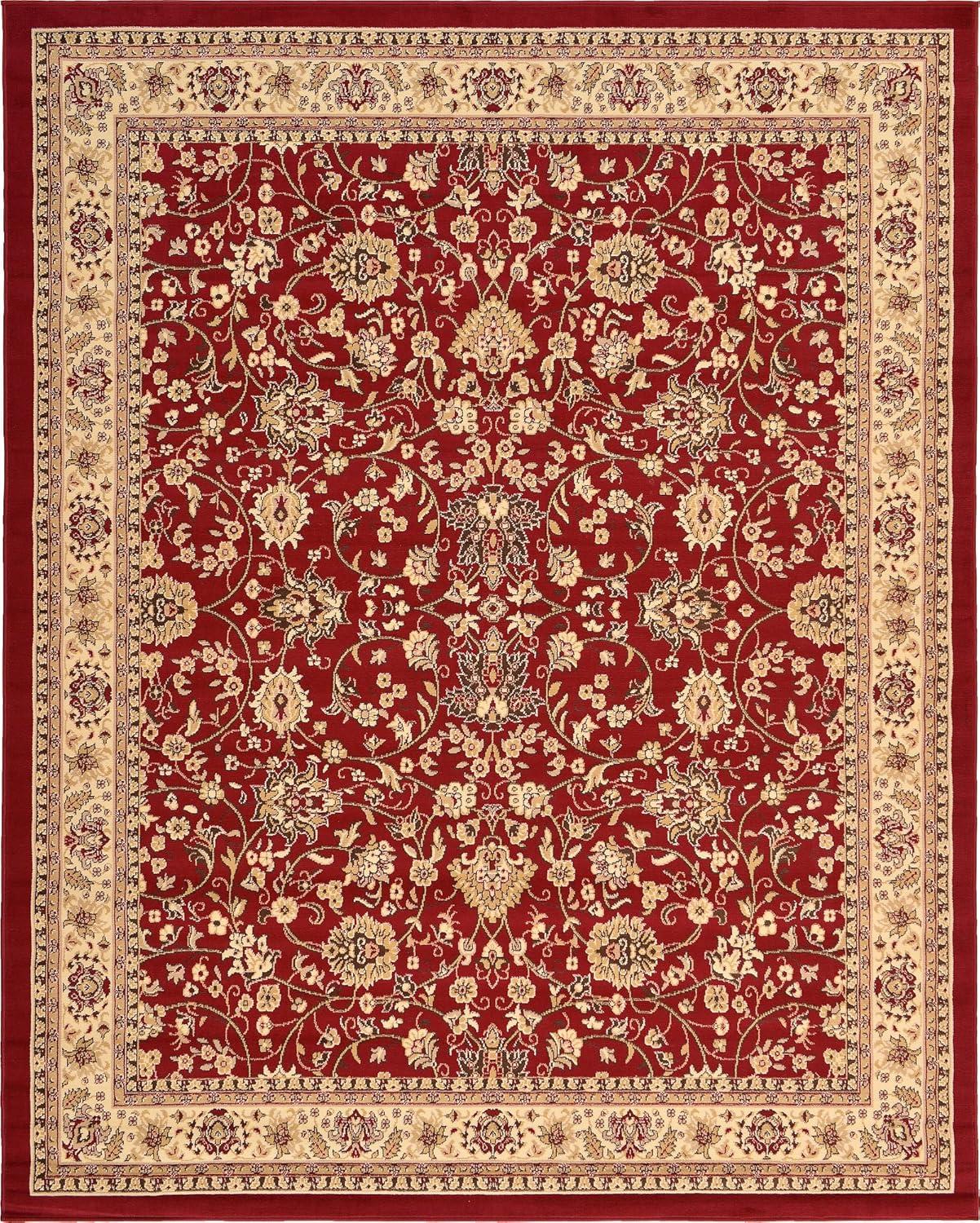 Burgundy and Ivory Rectangular Synthetic 8' x 10' Area Rug