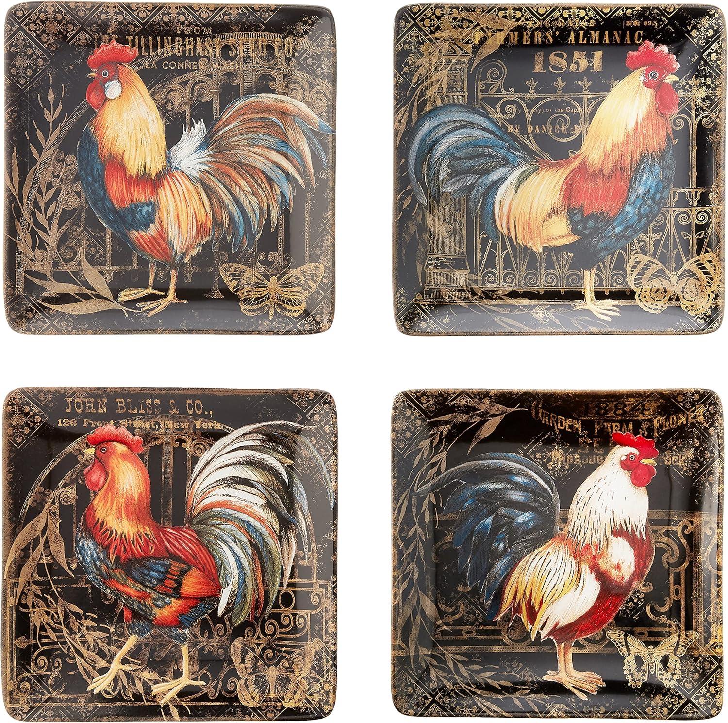 Certified International Gilded Rooster 4 Piece Dinner Plate Set