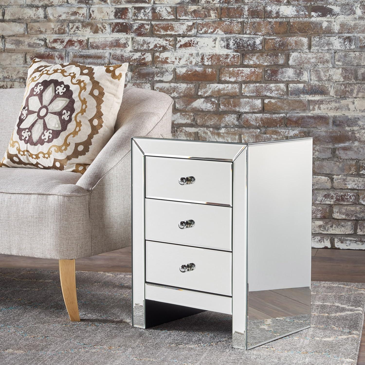 GDF Studio Vashti Mirror Finished 3 Drawer Accent Table