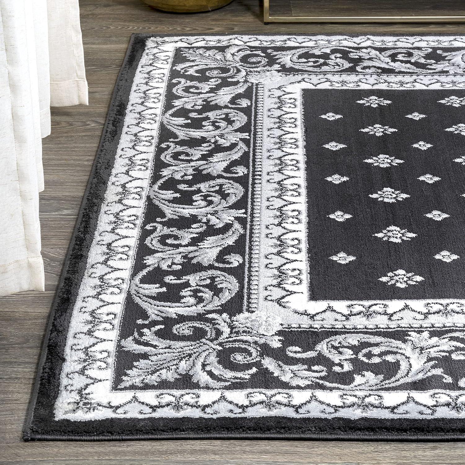 3'x 5' Acanthus French Border Area Rug, Black/Gray - JONATHAN Y