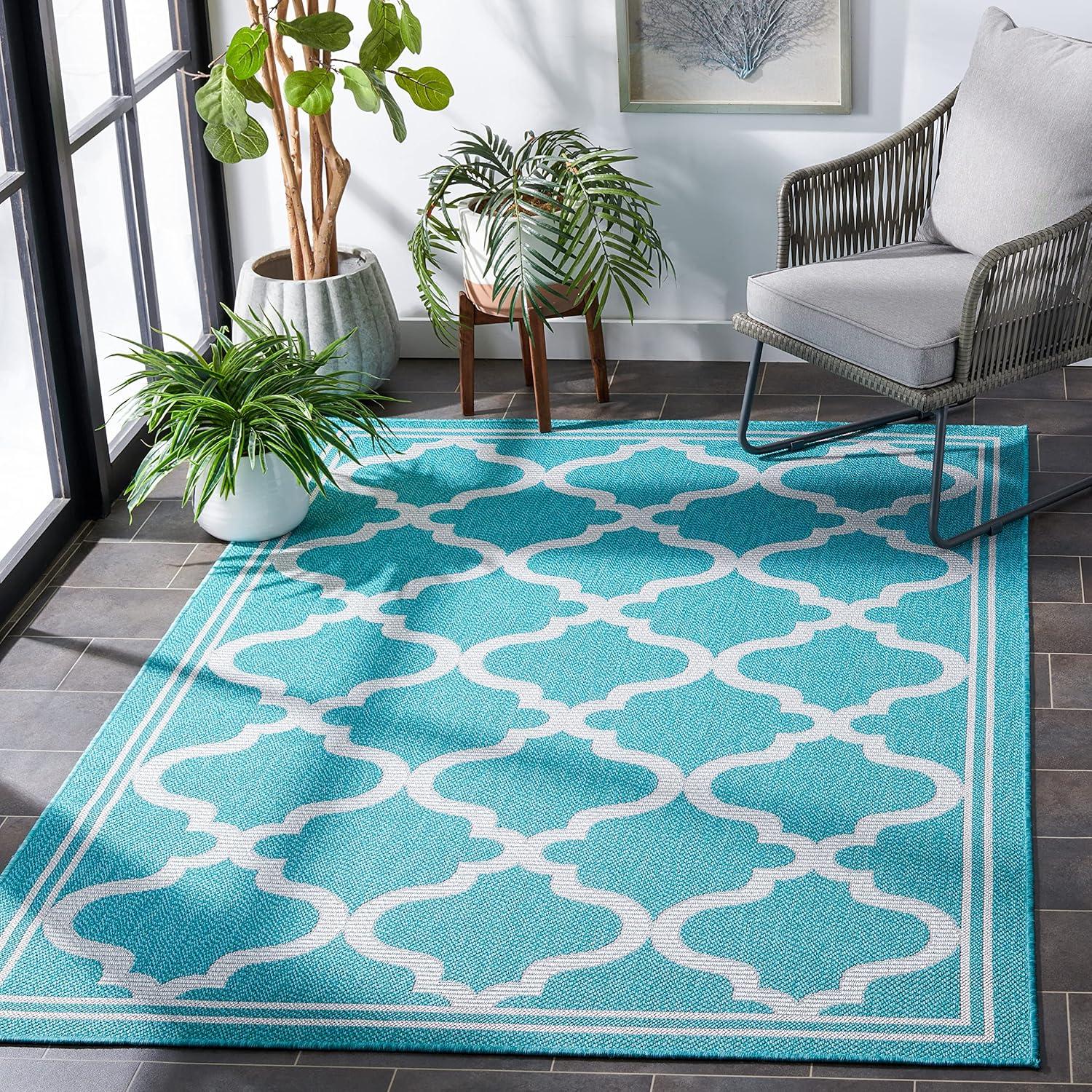 Bermuda BMU810 Machine Washable UV & Stain Resistant Non-Shedding Power Loomed Indoor/Outdoor Area Rug - Light Blue/Ivory - 5'3"x7'6" - Safavieh