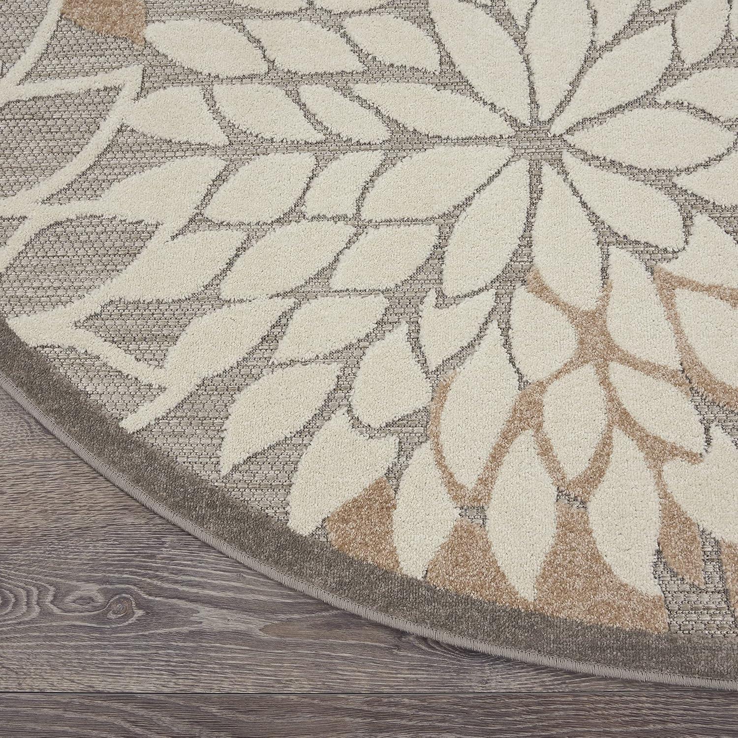 Nourison Aloha Floral Bloom Flatweave High-Low Indoor Outdoor Round Rug Natural 5'3" x 5'3"