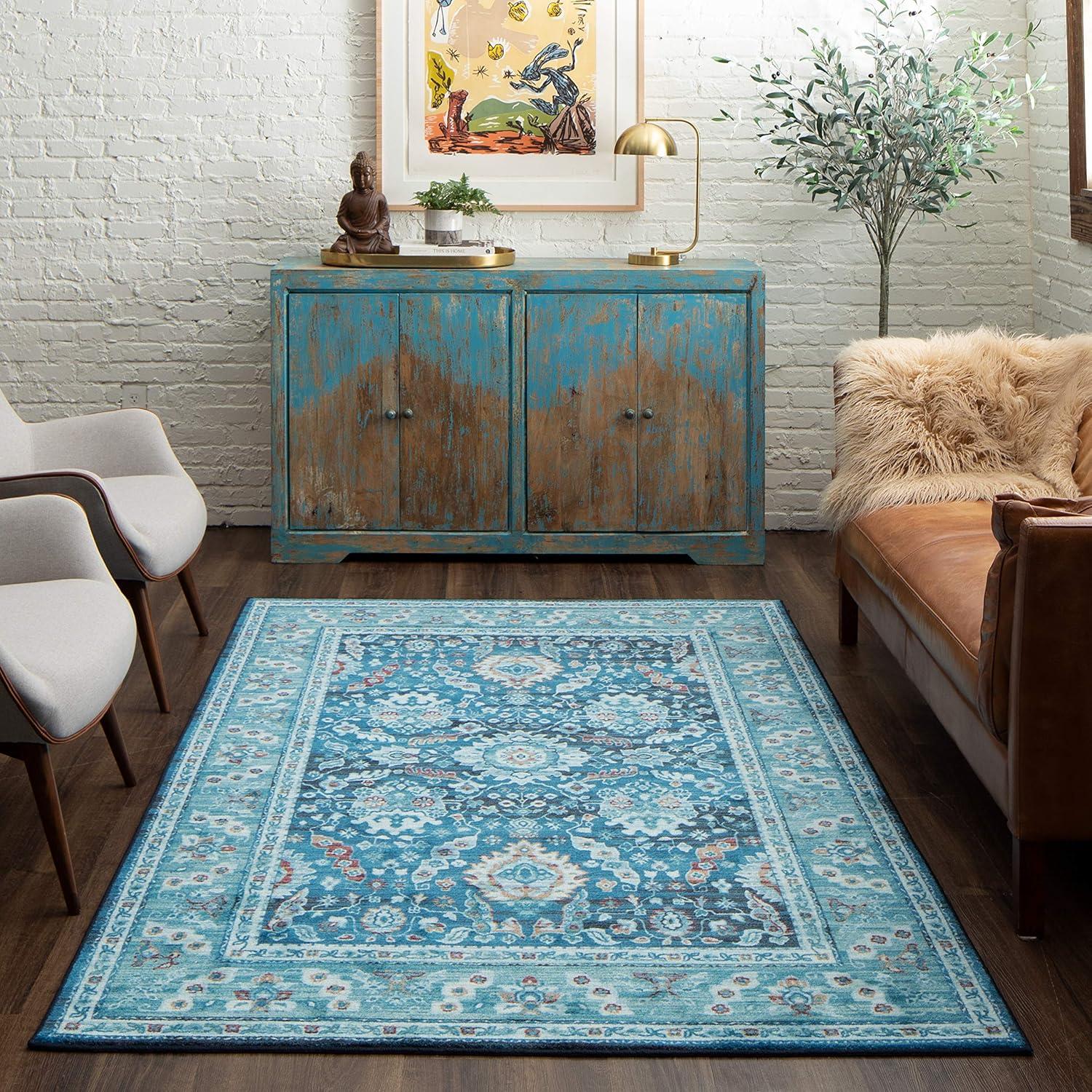 Prismatic Denim Blue 8' x 10' Tufted Synthetic Easy-Care Rug