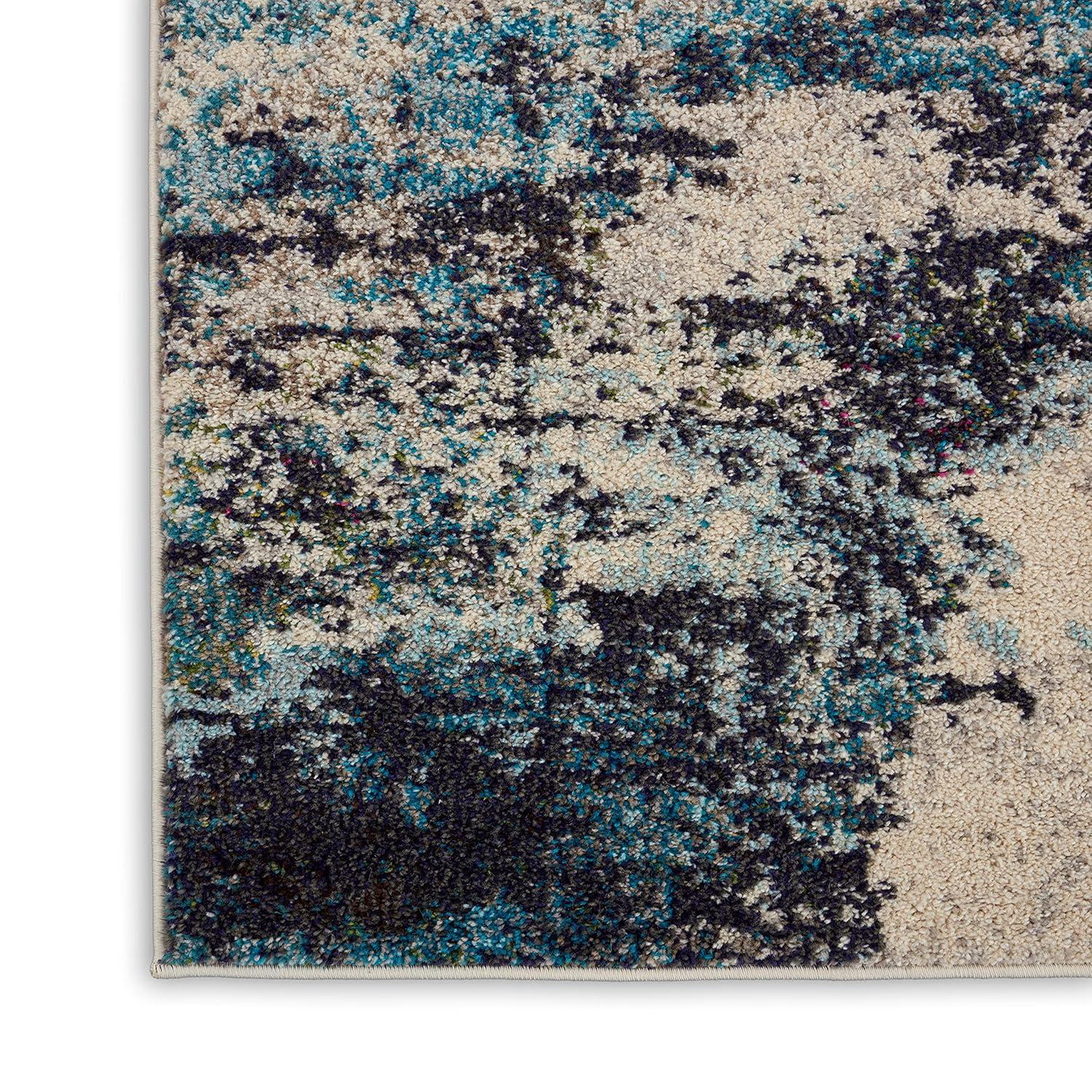 Celestial CES02 Area Rug Colorful Contemporary Abstract By Nourison Ivory Teal Blue 7' x 10'