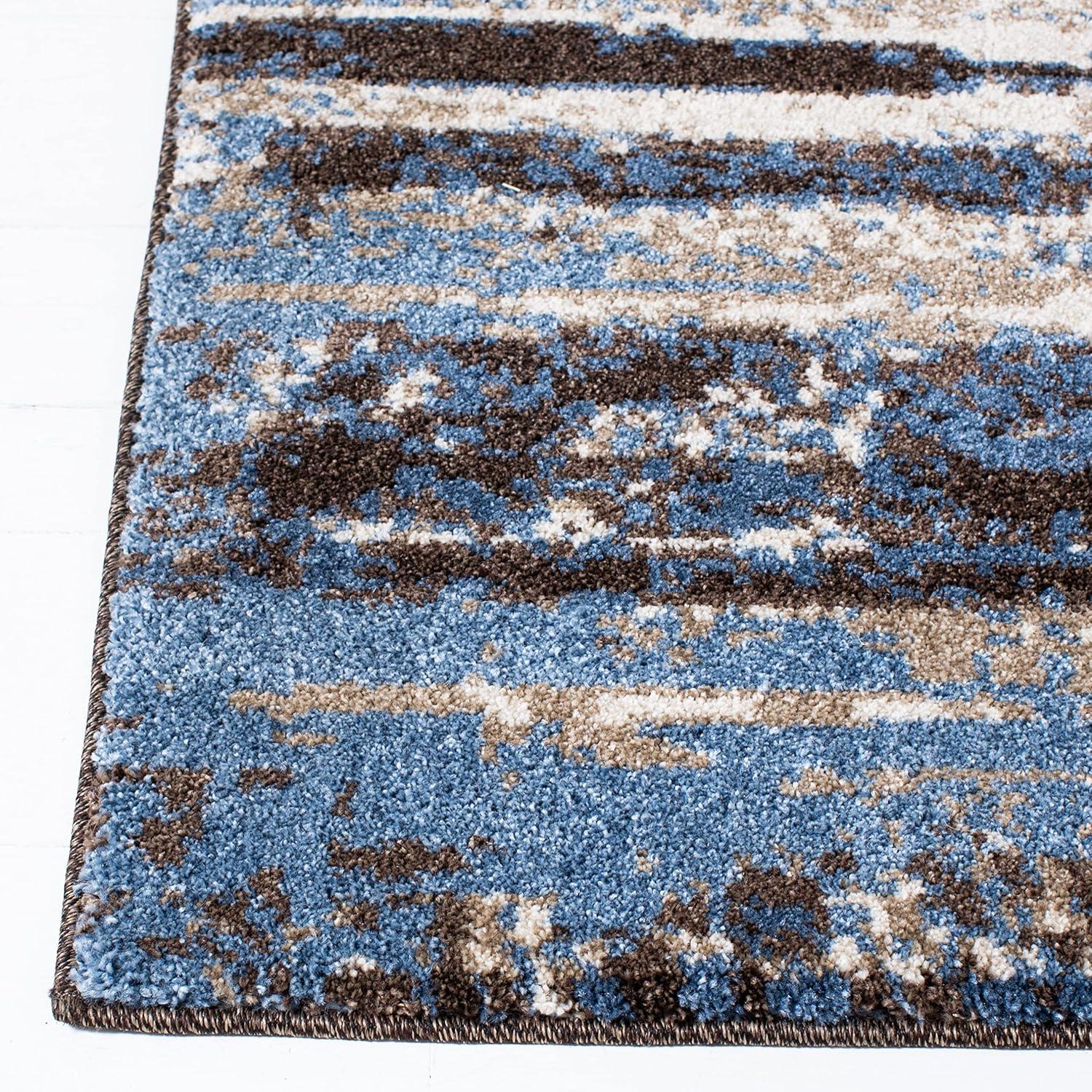 Luxurious Cream & Blue Abstract Synthetic Shag Rug - 2'6" x 4'