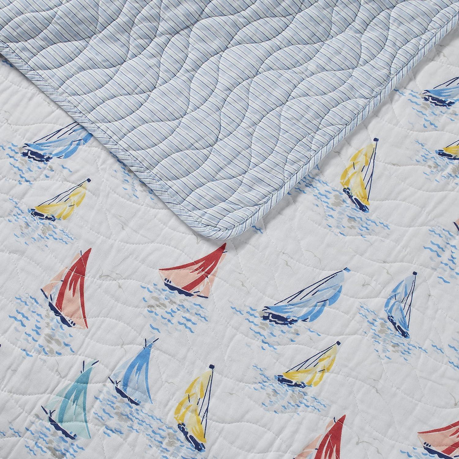 Ahoy Blue Cotton Reversible King Quilt Set