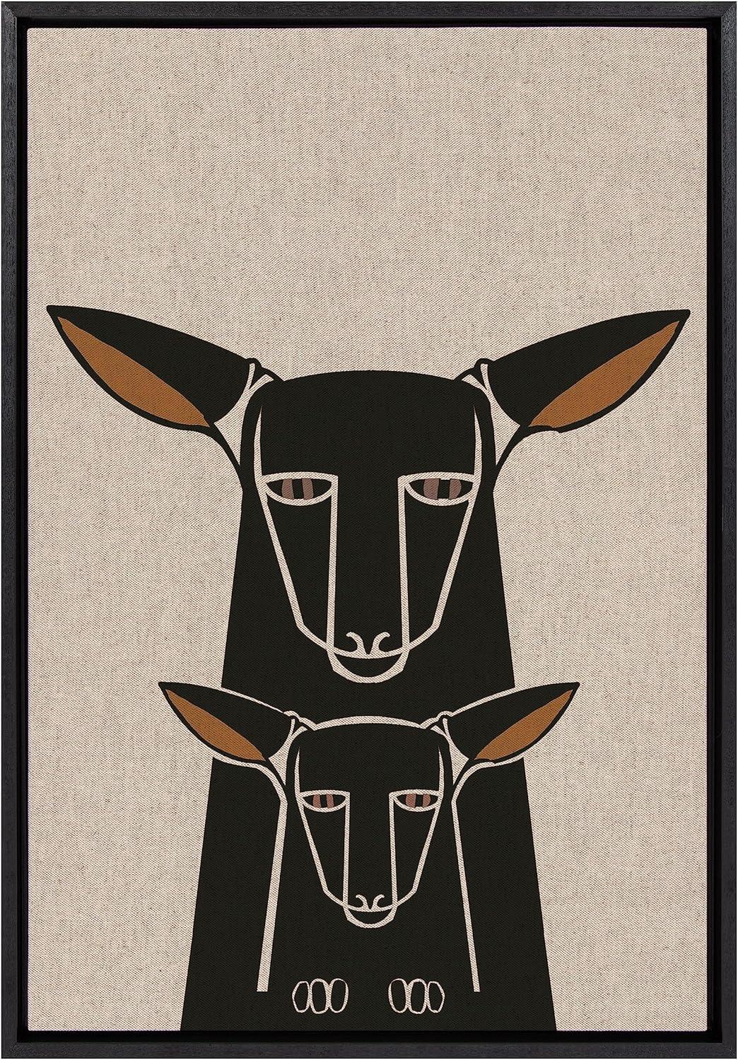 Neutral Linen Framed Kangaroo Canvas Wall Art, 23x33