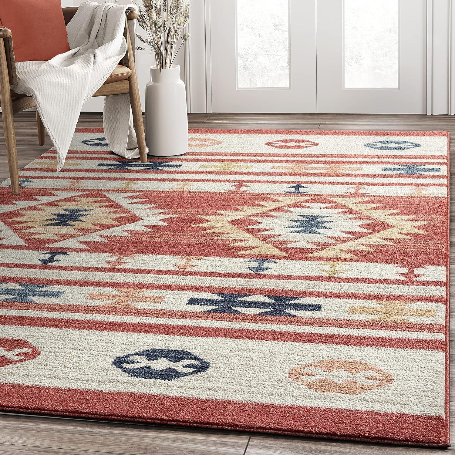 Sedona Red and Beige Synthetic 6' x 9' Area Rug