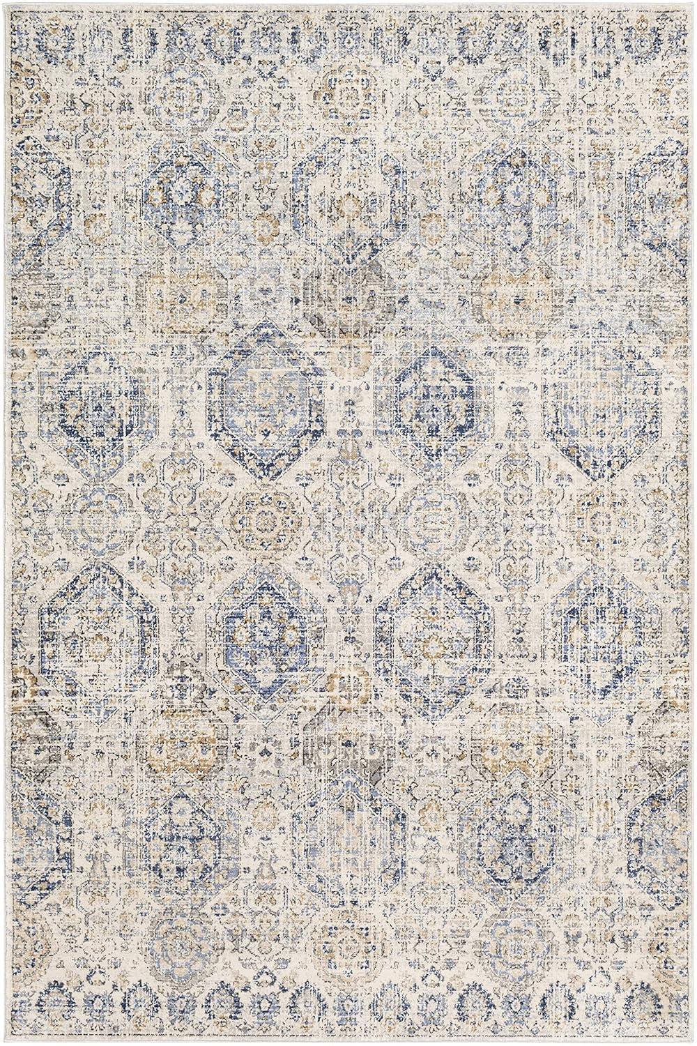 Arlene Blue and Beige Synthetic 5' x 7' Area Rug