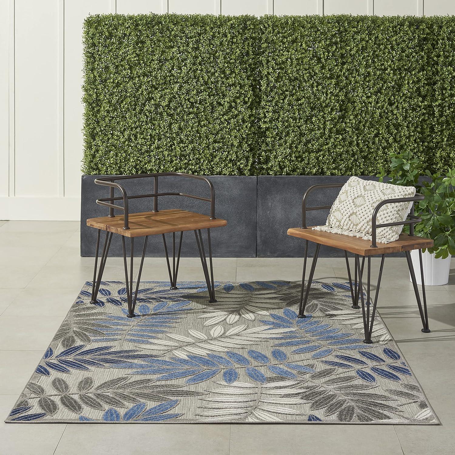 Aloha Reversible Flat Woven Blue/Grey Synthetic 3'6" x 5'6" Rug