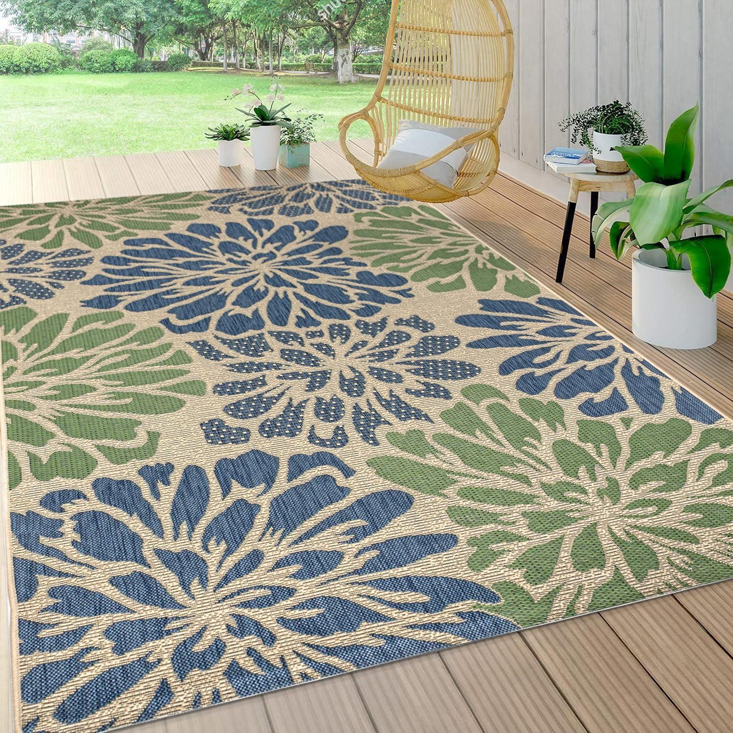 Zinnia Modern Floral Textured Weave Indoor/Outdoor Area Rug - JONATHAN Y