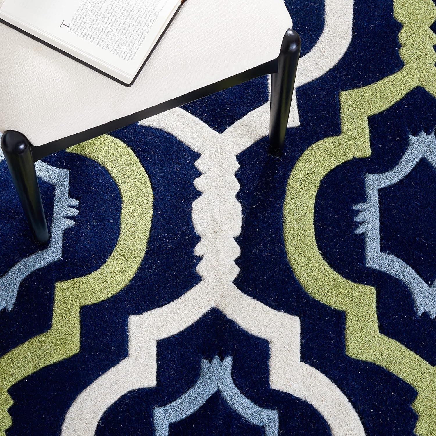 SAFAVIEH Chatham Dylan Geometric Wool Area Rug, Dark Blue/Multi, 4' x 6'