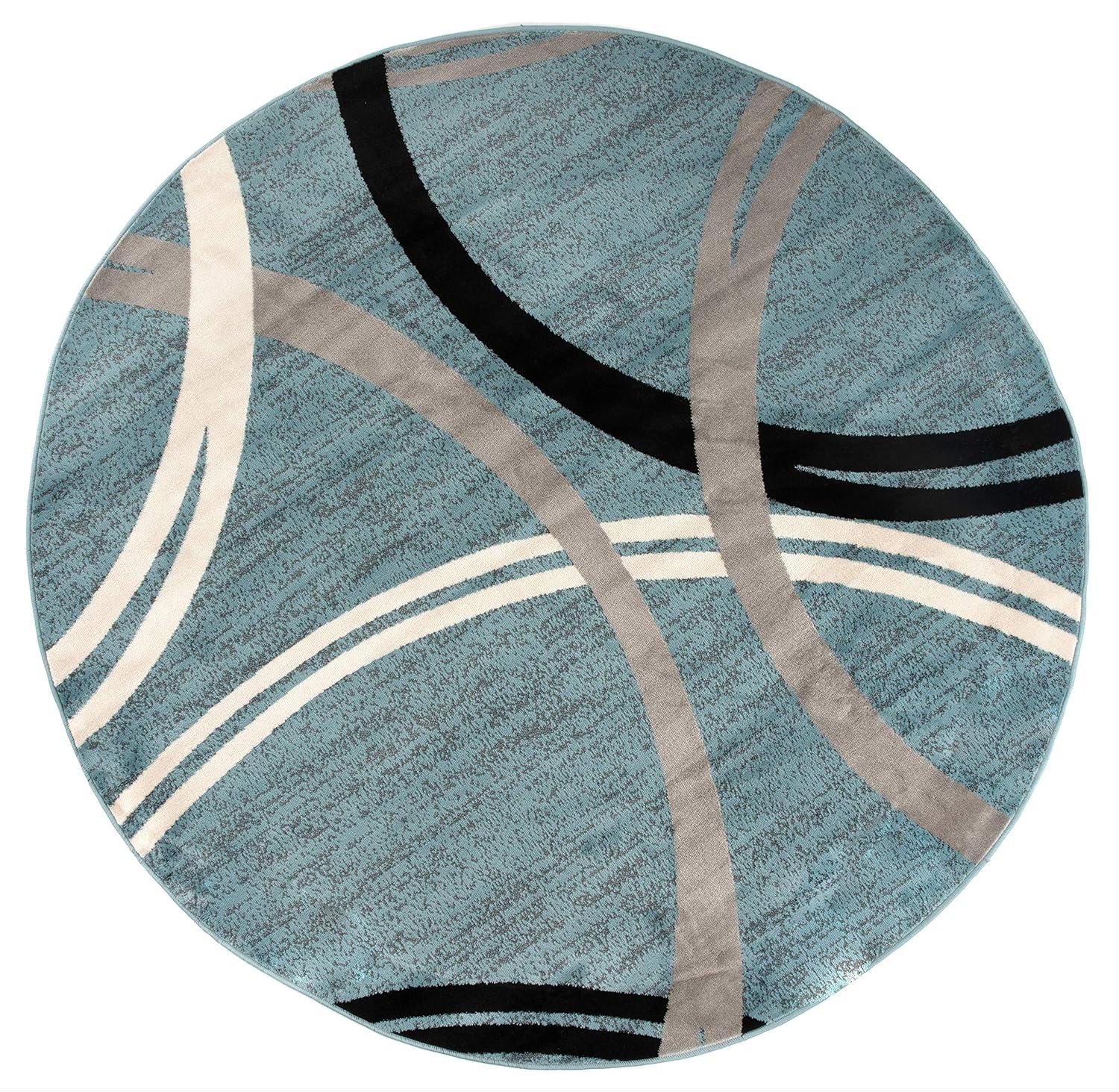 World Rug Gallery Contemporary Abstract Circles Design Area Rug - BLUE 8' Round