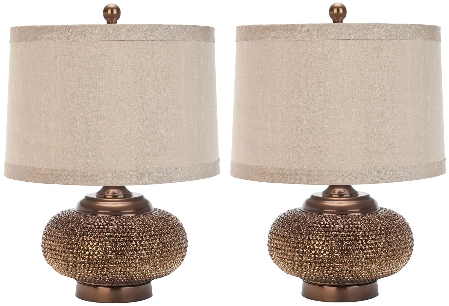 Alexis Beaded Table Lamp (Set of 2) - 19 Inch Height - LIT4016 - Copper/Taupe - Safavieh