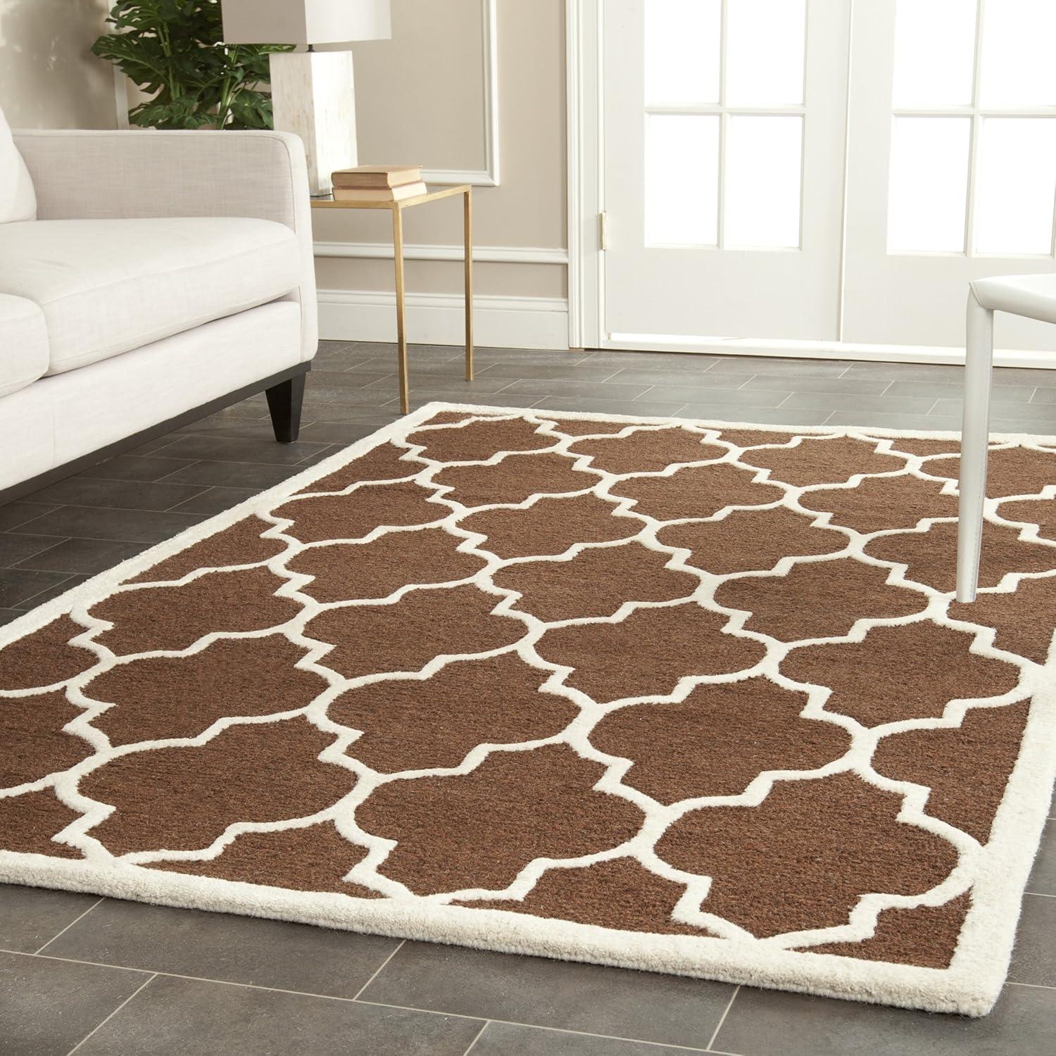 Handmade Dark Brown & Ivory Wool Tufted Rectangular Rug, 3' x 5'