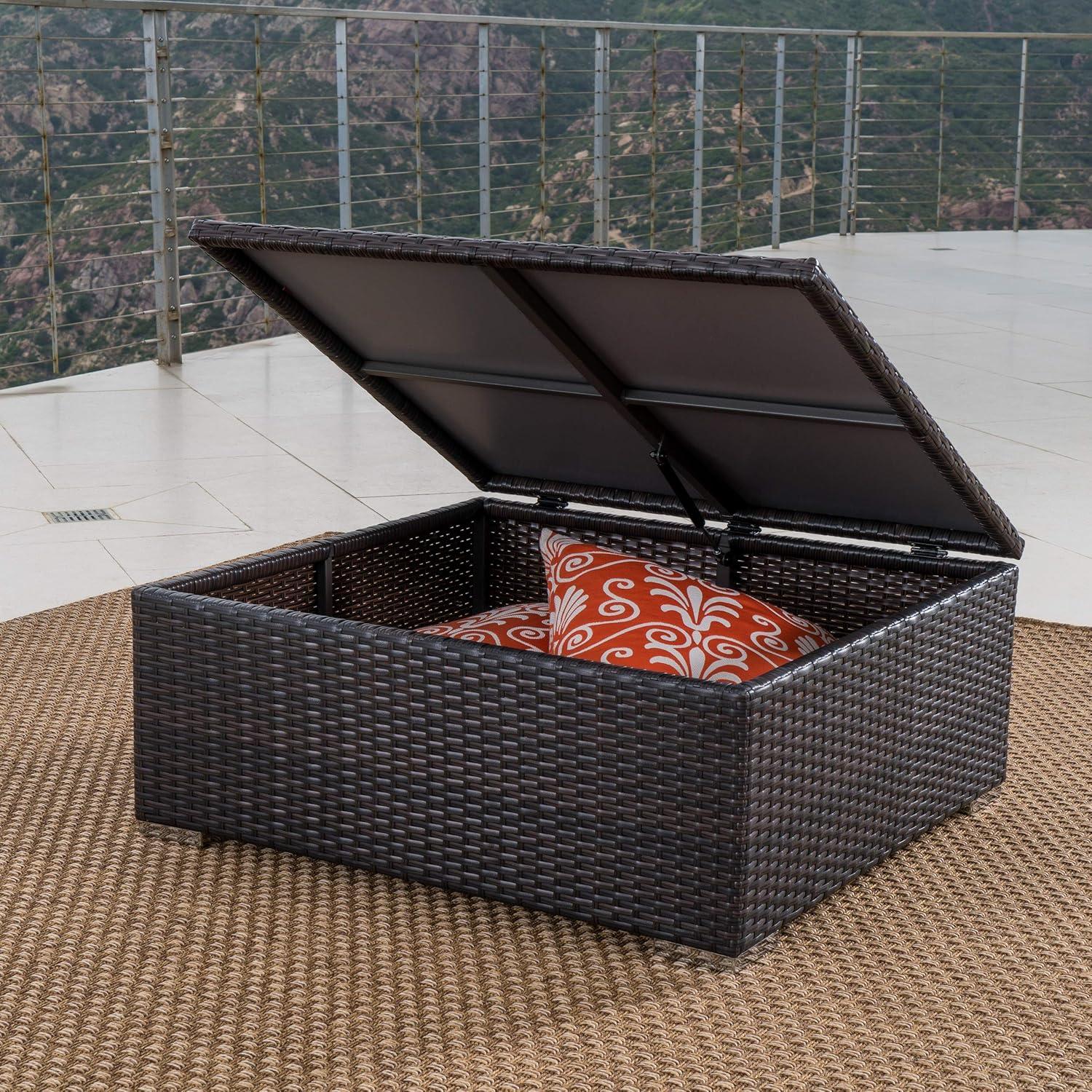 GDFStudio Avianna Outdoor Wicker Storage Coffee Table, Multibrown