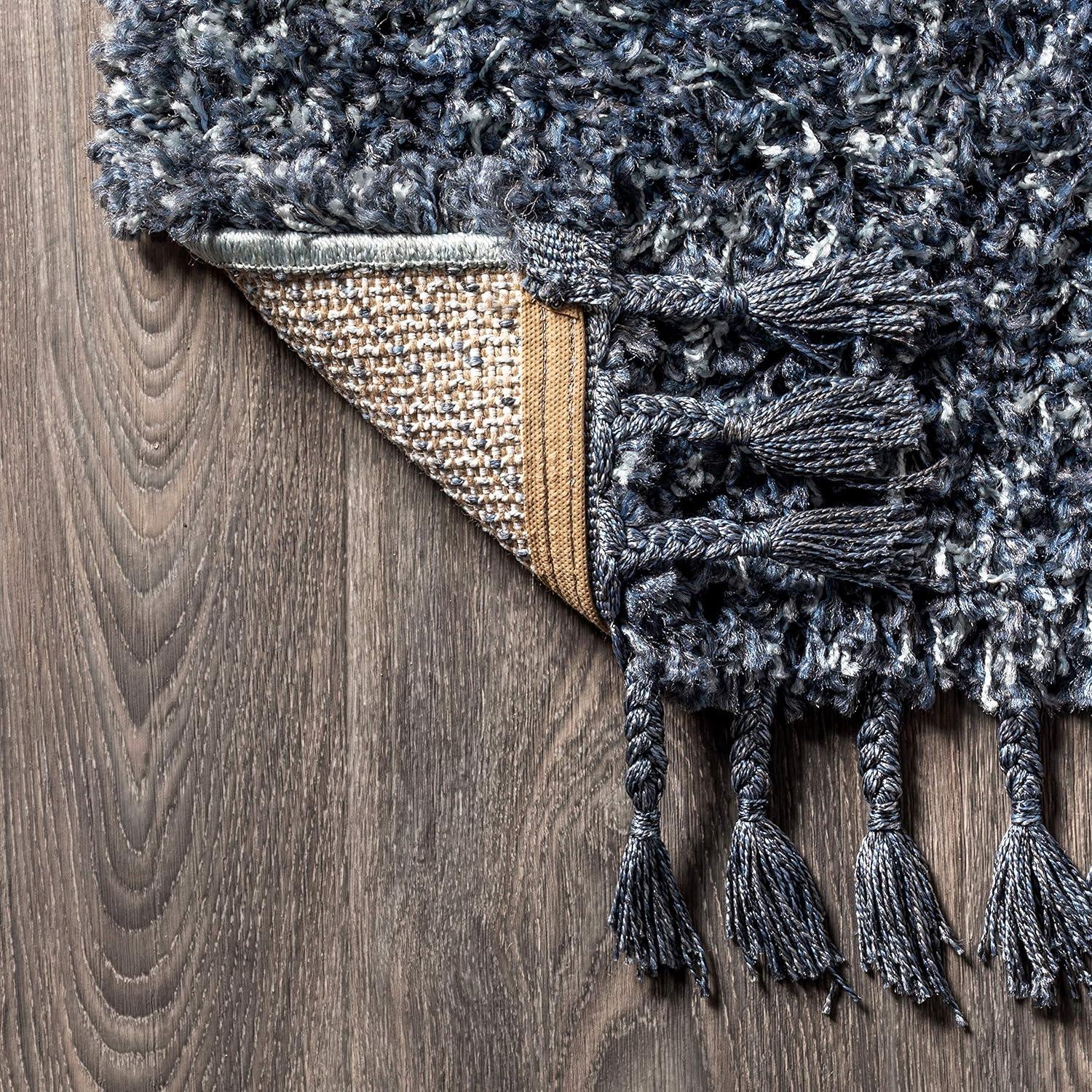 3'x5' Mercer Shag Plush Tassel Area Rug, Denim - JONATHAN Y
