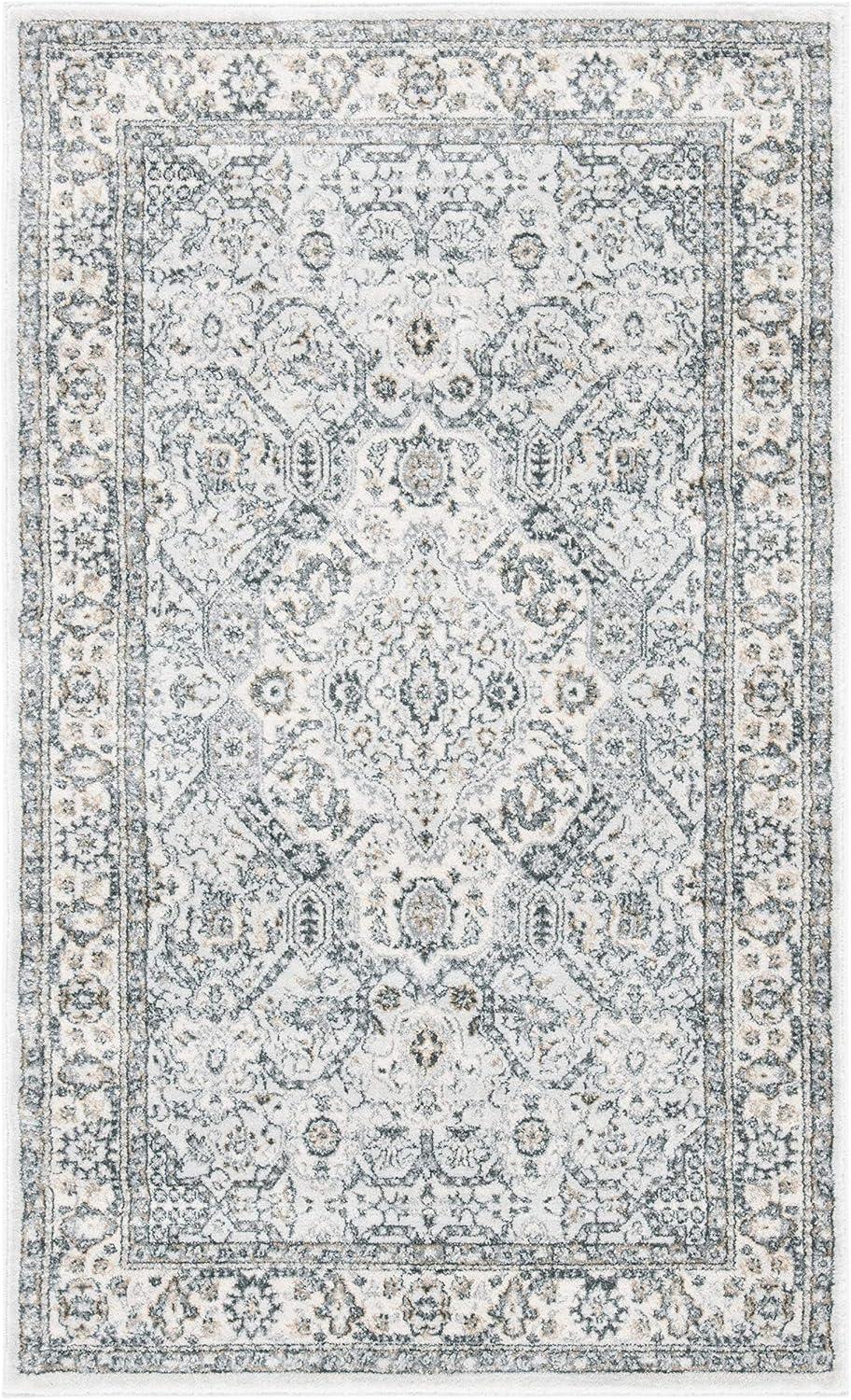 SAFAVIEH Isabella Zander Floral Bordered Area Rug, Grey/Cream, 3' x 5'