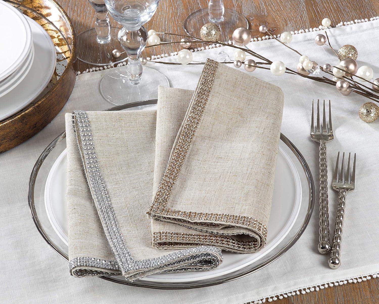 Saro Lifestyle Beautiful Table Napkins With Stylish Studded Borders (Set of 4)