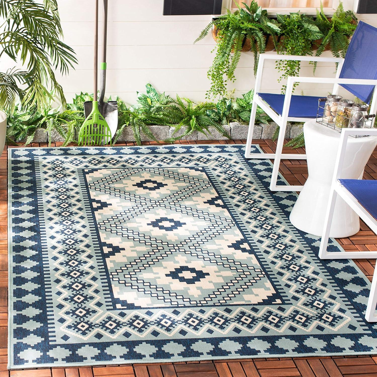 Veranda VER099 Power Loomed Indoor/Outdoor Area Rug - Ivory/Blue - 5'3"x7'7" - Safavieh.