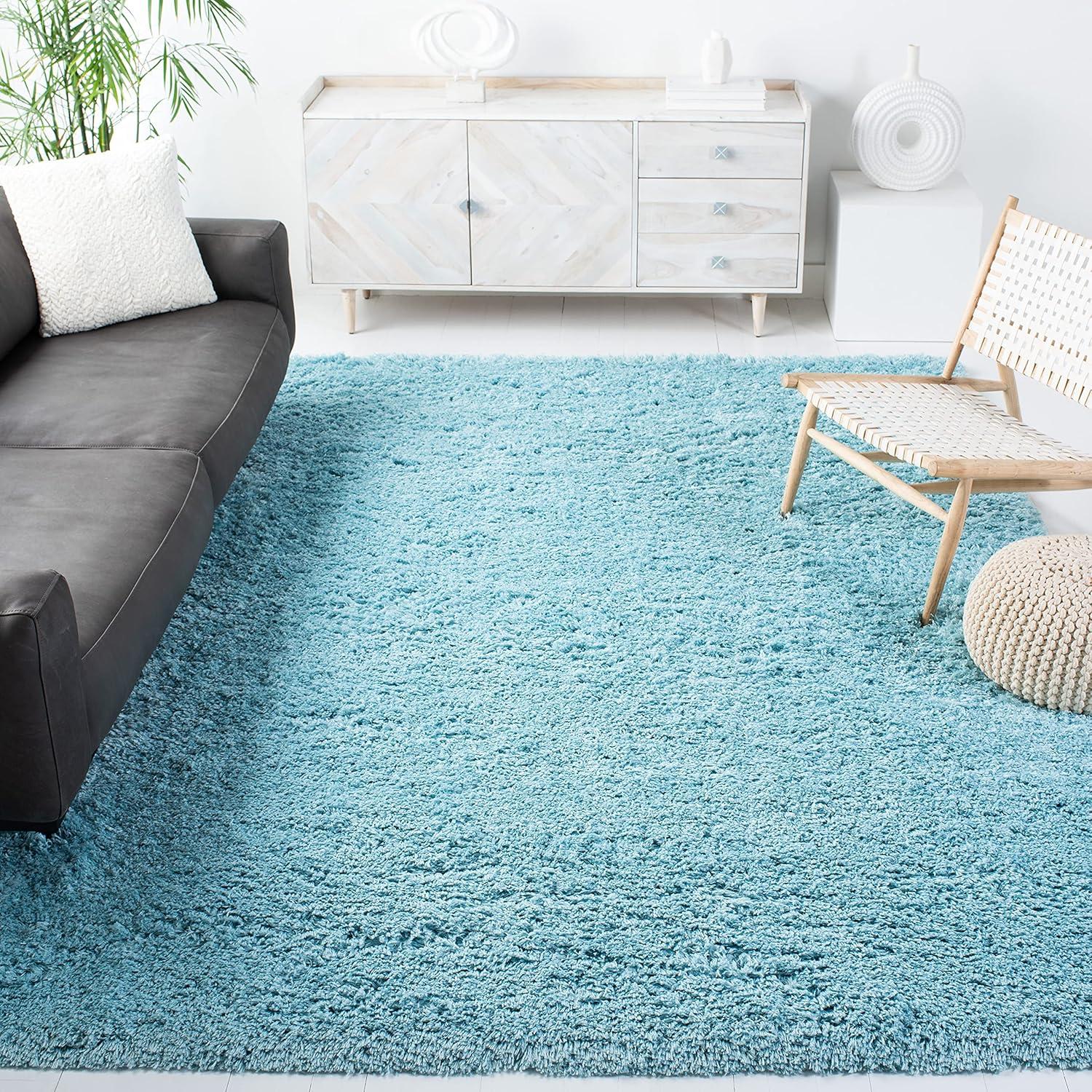 Blue 9' x 12' Solid Shag Synthetic Area Rug