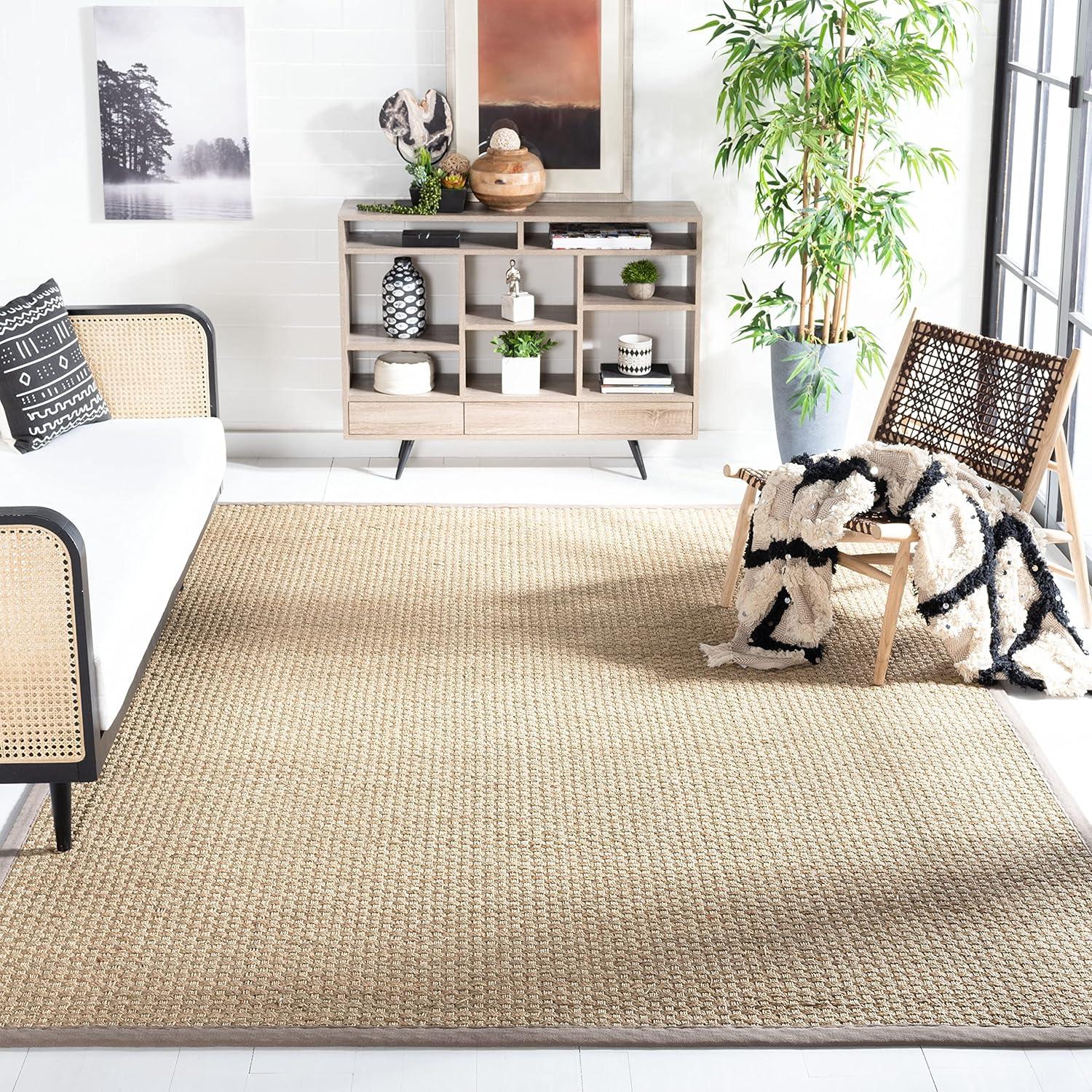 SAFAVIEH Natural Fiber Arbor Border Area Rug, Natural/Grey, 11' x 15'