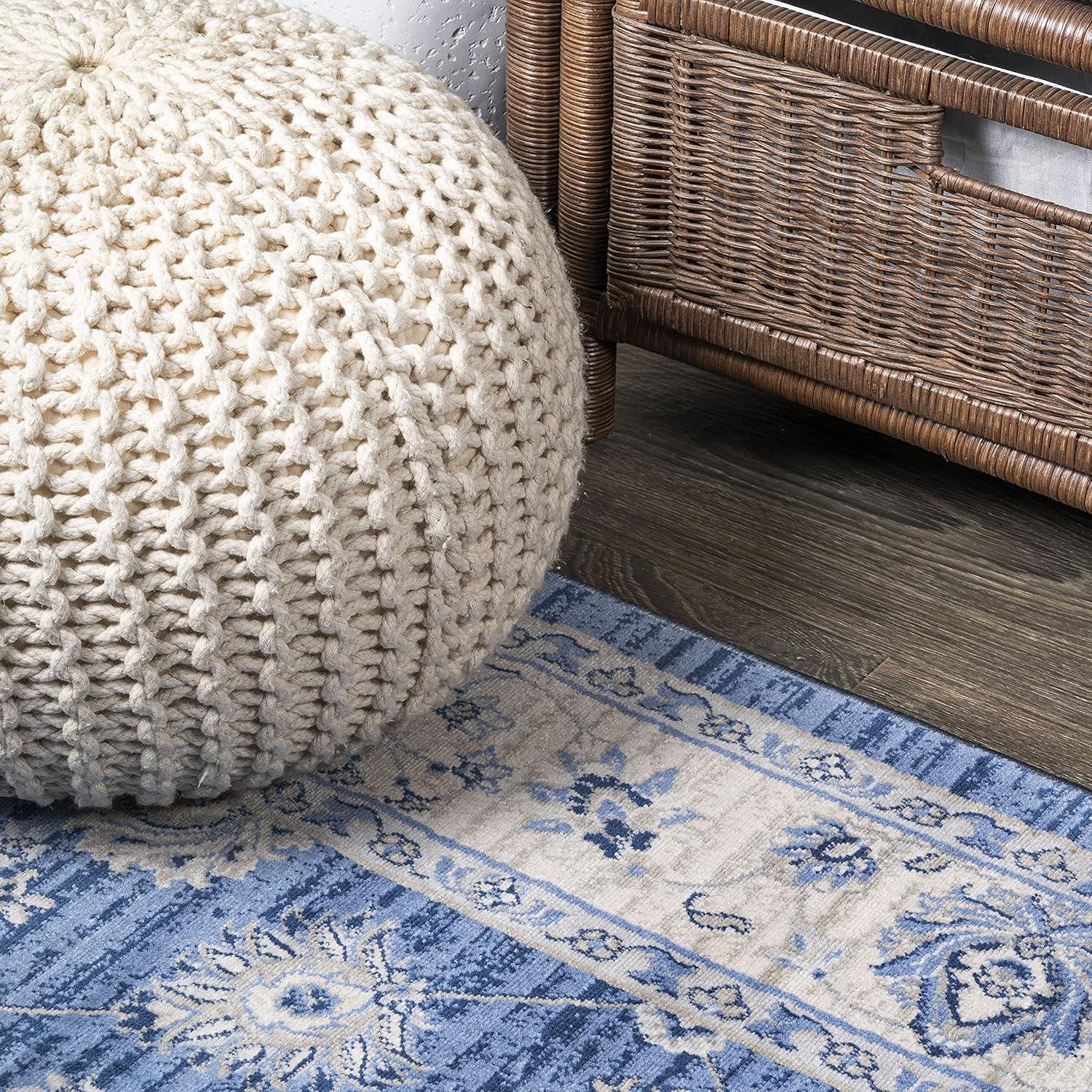 5' x 5' Modern Persian Vintage Moroccan Traditional Area Rug, Blue/Ivory - JONATHAN Y