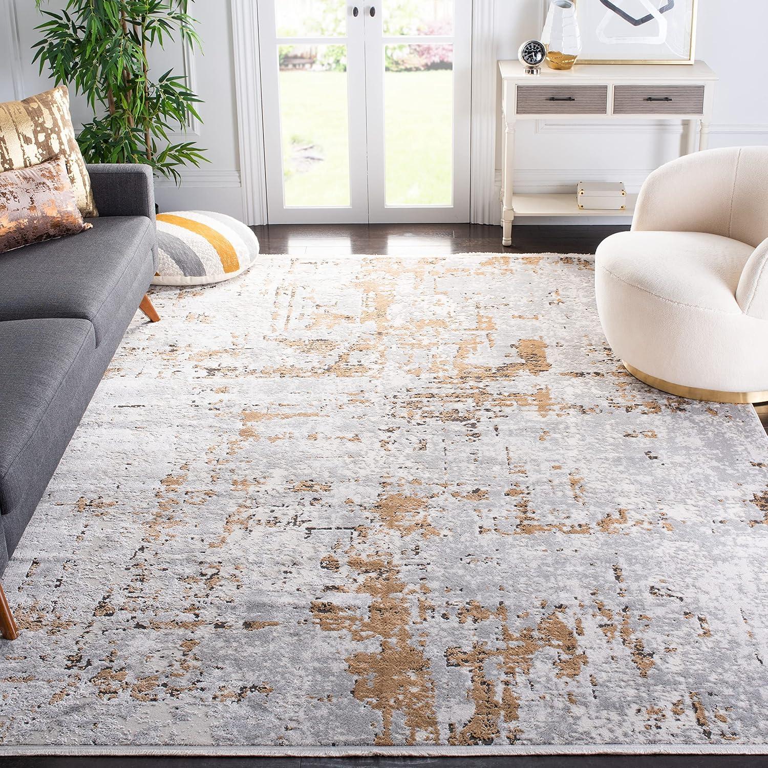 Shivan 10' Square Gray and Gold Abstract Area Rug