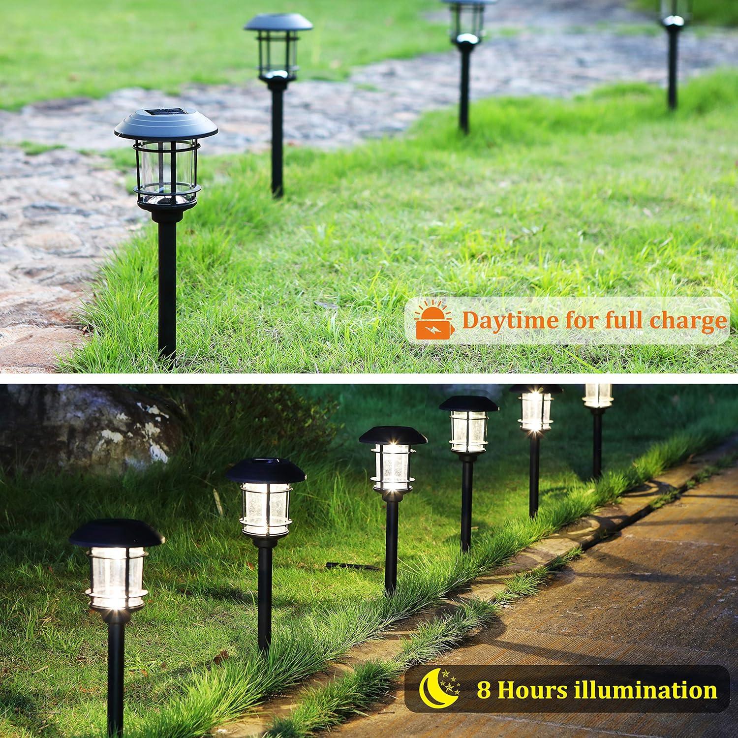 Black Solar Powered LED Pathway Lights with Warm White Glow, 6-Pack