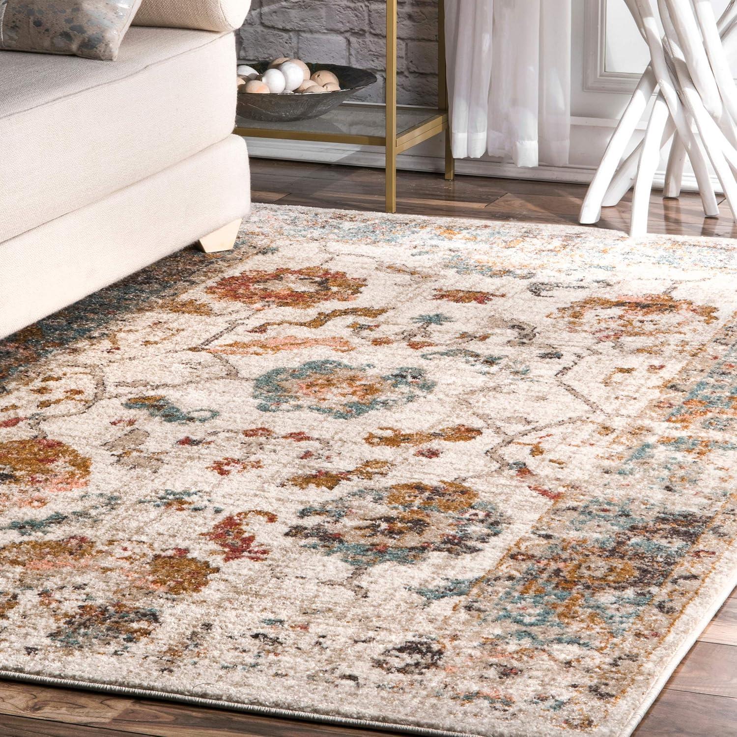 Reversible Multicolor Floral Synthetic 6'7" Square Area Rug