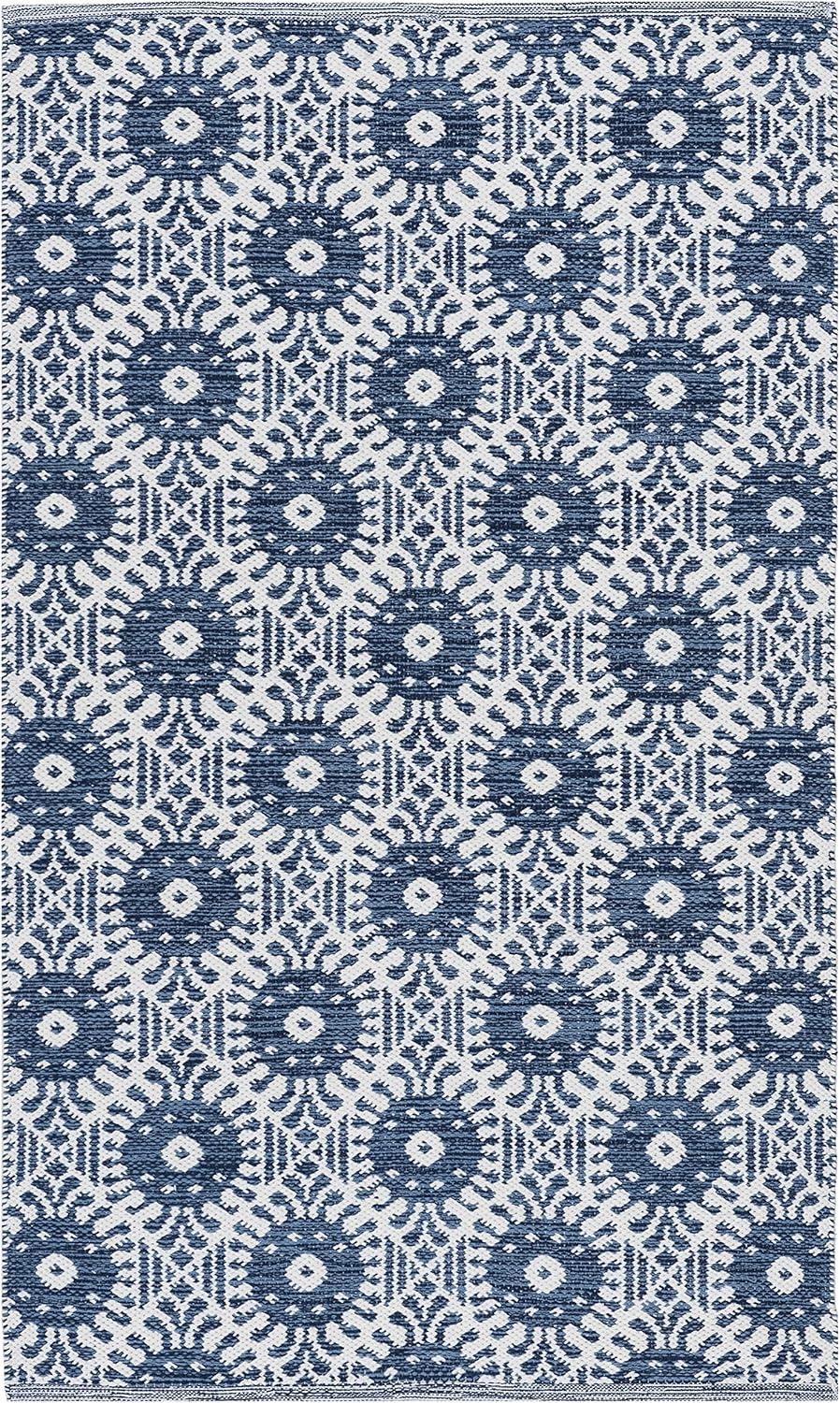 Coastal Charm Ivory/Navy Cotton Blend 3' x 5' Area Rug